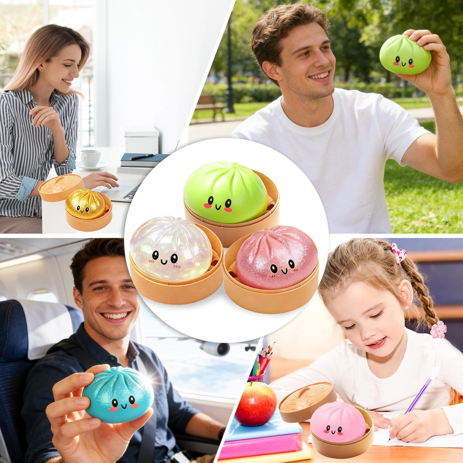 Dumpling Squishies Toy, Glitter Mystery Squishy Dumpling Box, Colorful Dumplings Stress Fidget Toys, Soft Anxiety Relief Sensory Squeeze for Toddler and Boys, Easter Basket Stuffers for Kids(Pink)