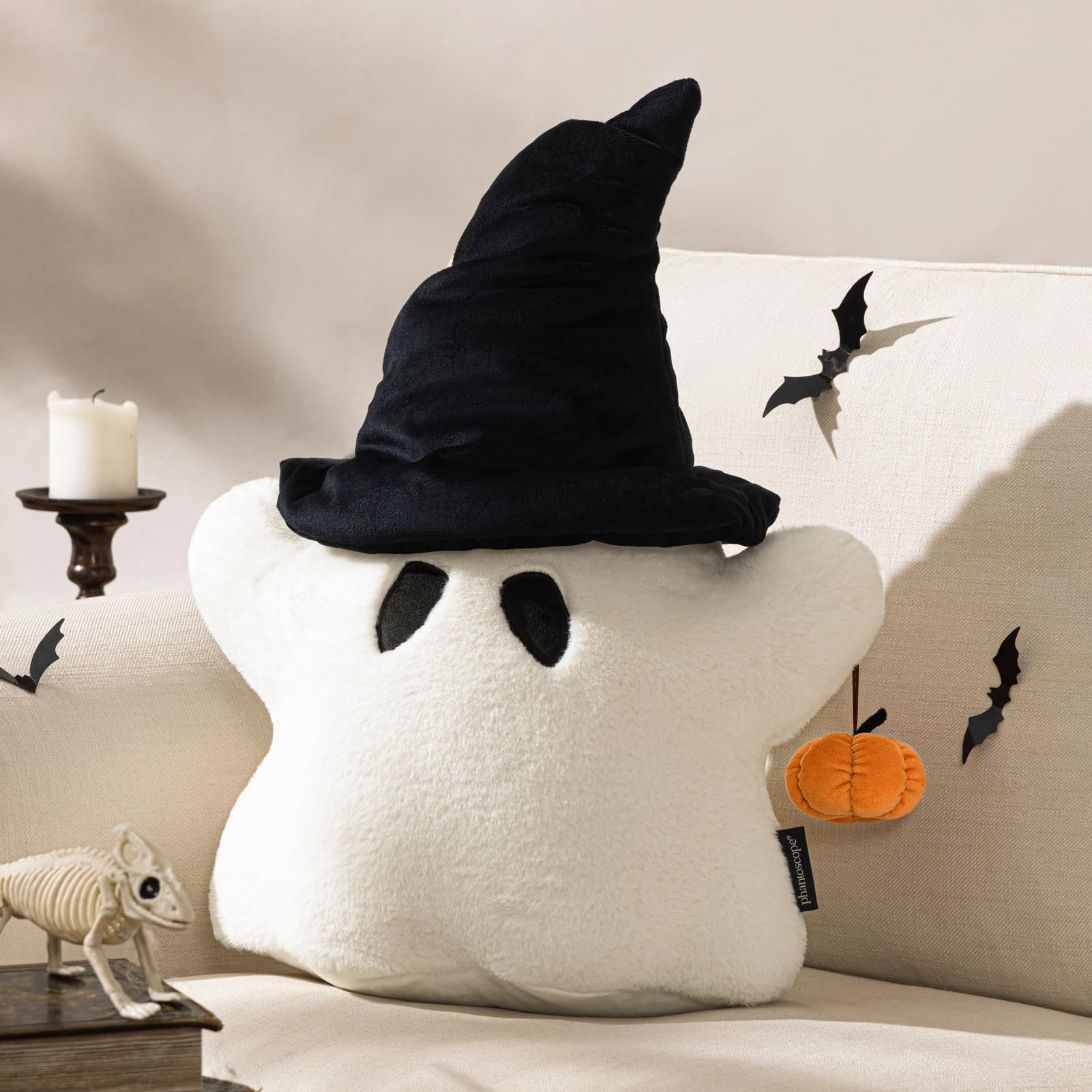 Phantoscope Halloween Ghost Shaped Throw Pillow, Faux Rabbit Fur Spooky Pillow with