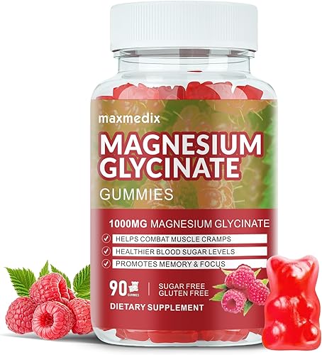 Miniatura 1 de Gomitas de glicinato de magnesio de 1000 mg, suplementos de magnesio y potasio masticables para adultos con L-treonato para dormir, apoyo corporal y