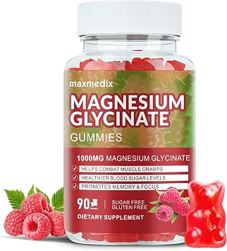 Magnesium Glycinate Gummies 1000mg, Sugar Free Magnesium Potassium Supplements Chewable for Adults with L-Threonate for Sleep, Body Support and Relaxation,90 Raspberry Gummies
