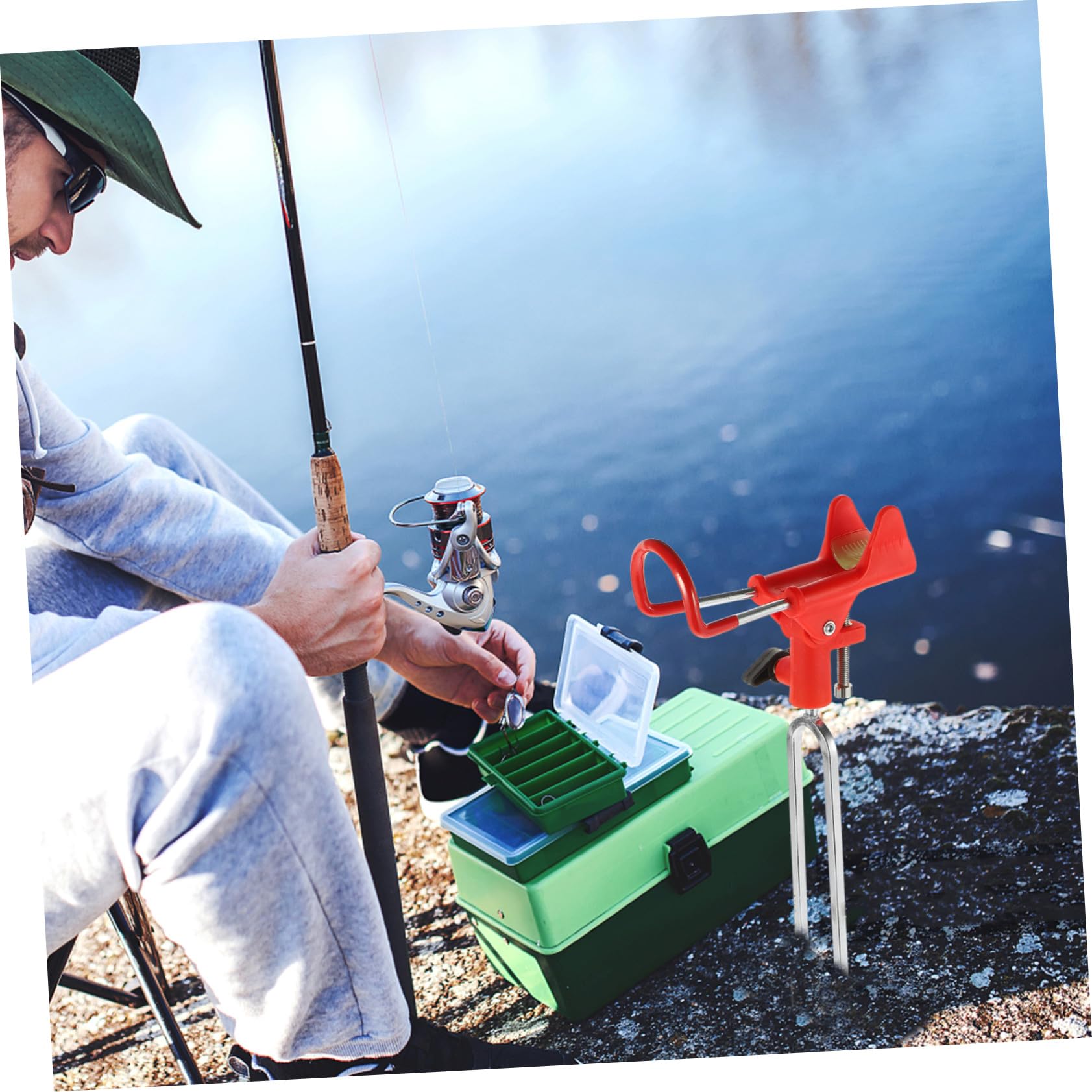 Support de Canne à Pêche de Sol 2 Pièces, Métal Nylon, Rouge