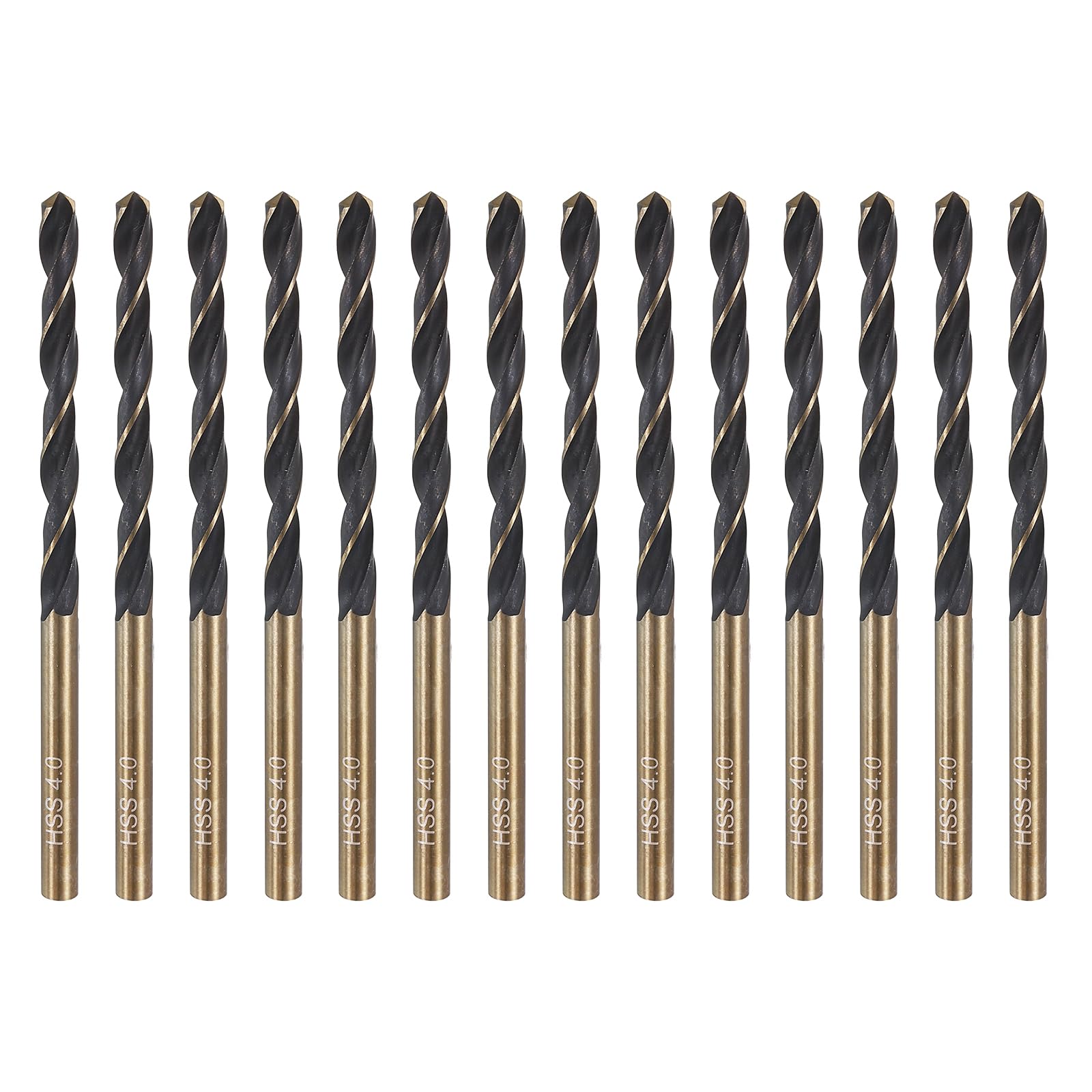 sourcing map 14pcs Reduced Shank Twist Drill Bit 4mm Dia 4mm Shank High Speed Steel M2 Black and Gold Oxide Finish Drill Bits for Drilling Hard Metals, Stainless Steel, Cast Iron