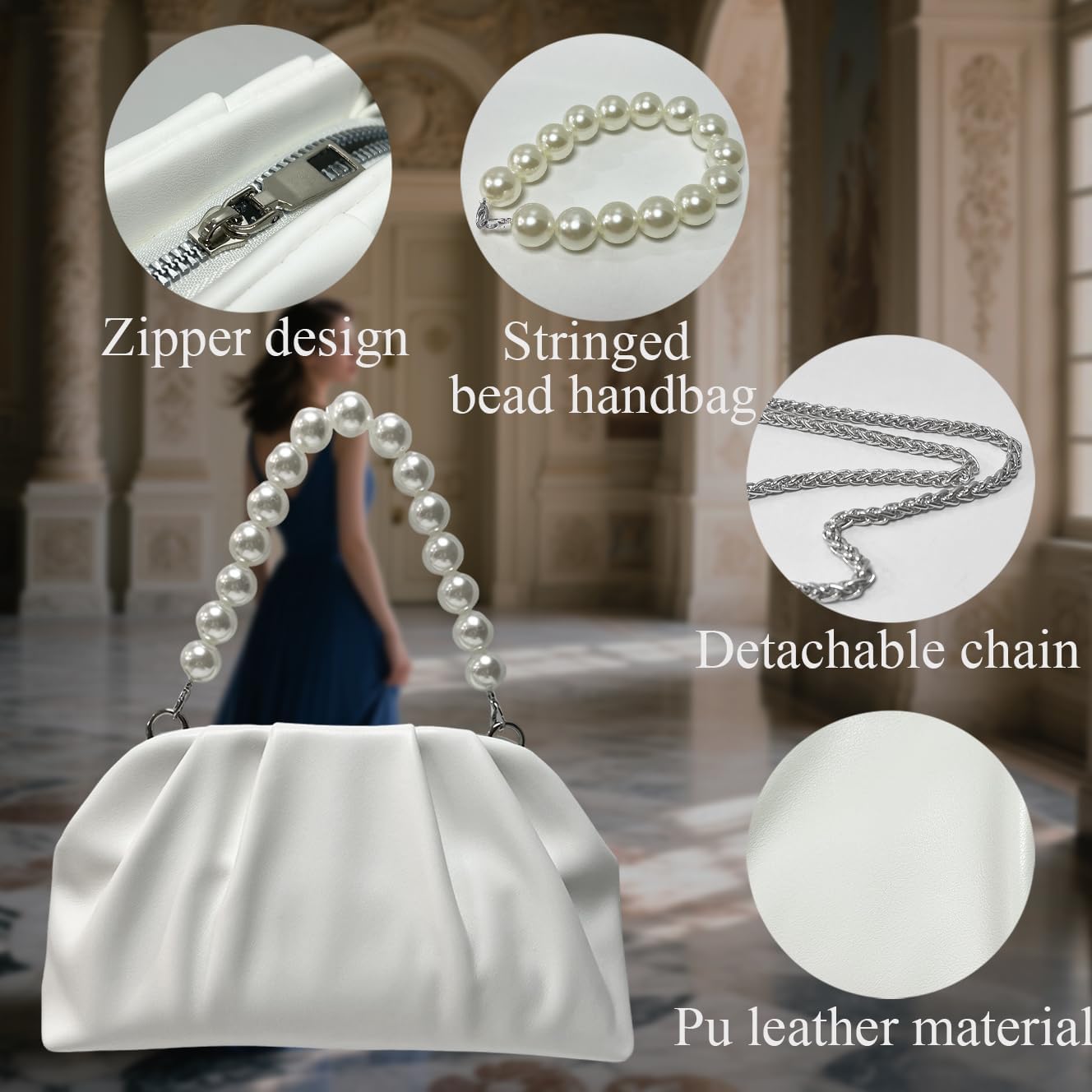 Women's Clutch Soft Pleated PU Wedding Clutch Elegant Evening Bag Suitable for Dinner Dance Cocktail Party