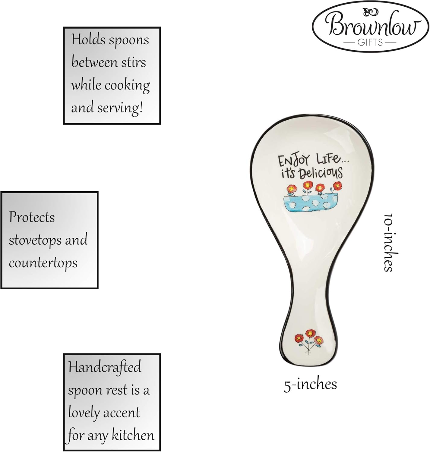 Super Deal Product Brownlow Gifts Ceramic Spoon Rest, 5 x 10-Inches, Enjoy Life Best Deal Cheap 🛒 Brownlow Gifts Ceramic Spoon Rest, 5 x 10-Inches, Enjoy Life