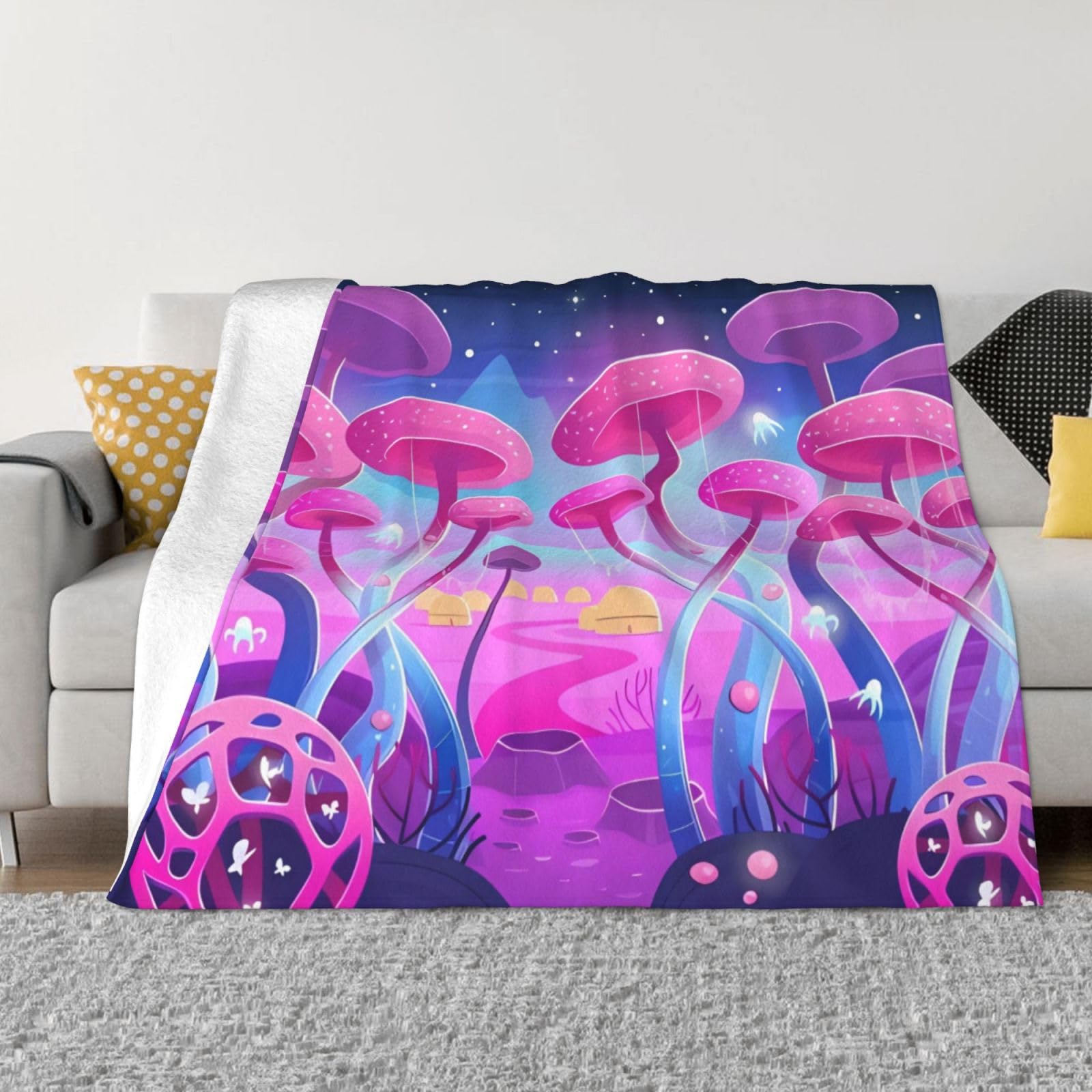 Couverture champignon magique en flanelle pour un salon cocooning et des nuits douces