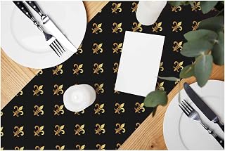 HOSNYE Table Runner Golden Fleur Royal Lily Pattern,Cotton Linen Table Runner Decoration for Kitchen Family Dinner Table Holiday Party Farmhouse Style 13 x 72 Inch