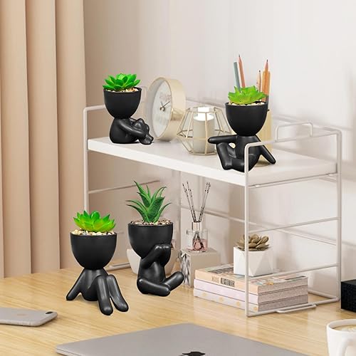 Miniatura 8 de SEMSOIIO 4PCS Fake Succulents Artificial in Black Modern Human Shaped Ceramic PotsMini Succulents Plants Fake Plants Bathroom DecorCute Desk Decor