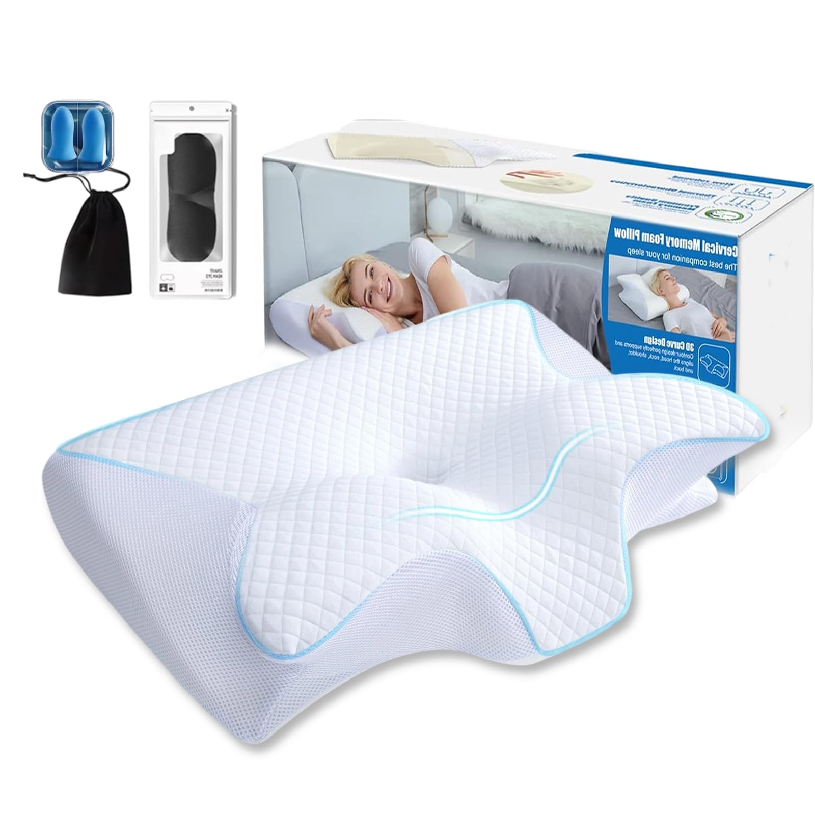 Fjaldjfu White Somnora Align Pillow, Somnora Pillow For Neck Pain Relief, Memory Foam Neck Support Pillow, Orthopedic Cervical Ergonomic Side Sleeper Pillows For Side, Stomach, Back Sleepers Sleep Deeply (White)
