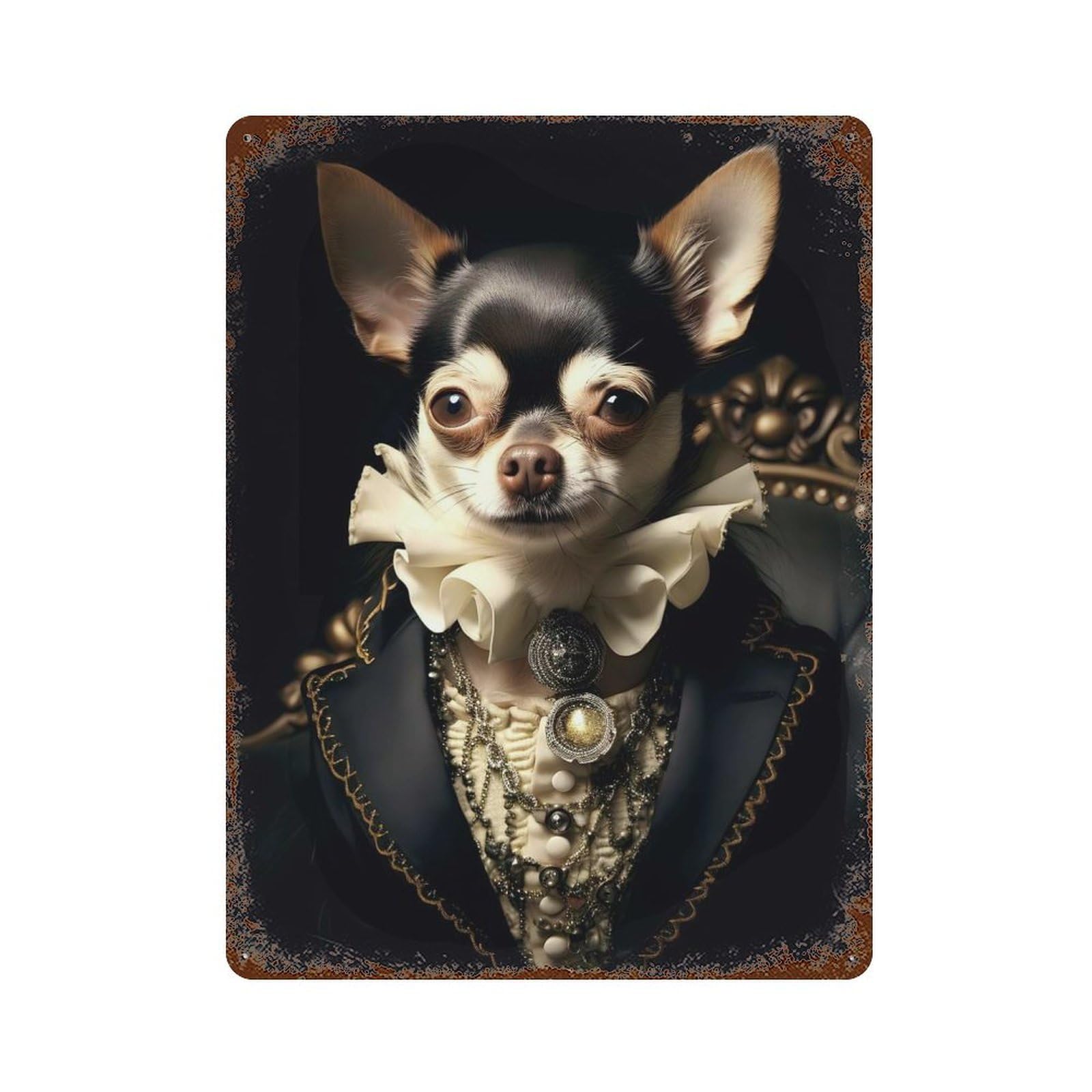Royal Chihuahua Rust Effect Tin Sign 15.7"x11.8", Vintage Wall Decor for Pub, Kitchen And Man Cave Decor