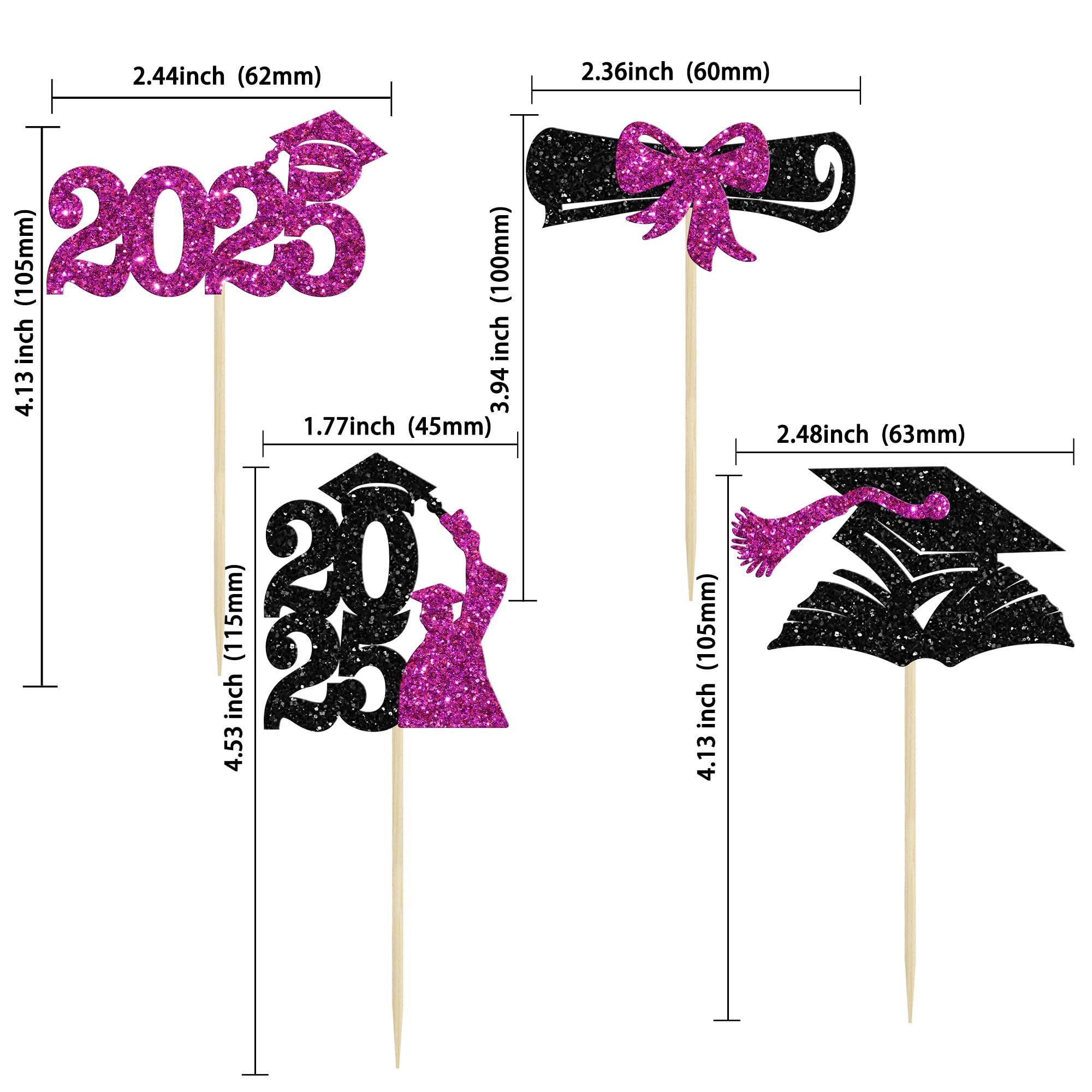 Gyufise 36Pcs 2026 Graduation Theme Cupcake Toppers Glitter 2026 Graduation Cap Diploma Cupcake Picks Congrats Grad 2026 Cake Decorations for 2026 Graduation Theme Party Decorations Supplies Purple - Image 2