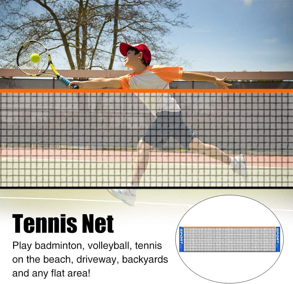 Filet de tennis portable professionnel standard pour entraînement sportif - 3 m/4 m/4,9 m/6,1 m de large pour enfants, volley-ball, pickleball, football, intérieur et extérieur, cour, plage, allée