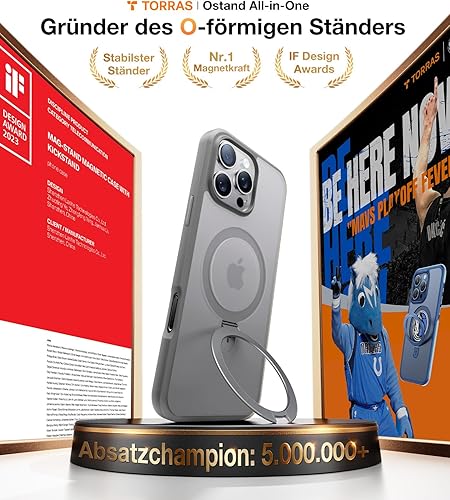 Vista 198 de TORRAS Funda magnética Ostand para iPhone 14 Pro Max [prueba de caídas de grado militar y compatible con MagSafe y soporte integrado] translúcida D