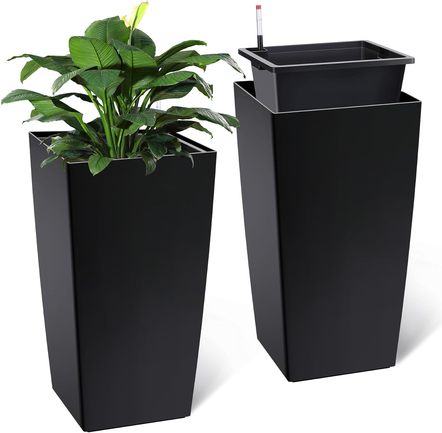 30 Inch Outdoor Planter, Large Tall Planters Set of 2 for Outdoor and Indoor Plants, Modern Tapered Design Flower Pots Built-in Drainage,for Porch, Patio, Backyard, Home Garden