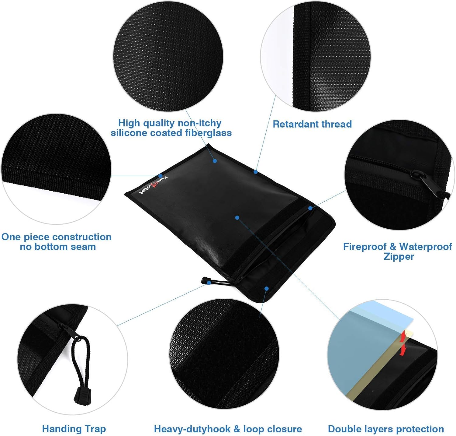 Fireproof Waterproof Money Document Bag - 2+3 Pack Safe Upgraded Zipper Bags, Fire & Water Resistant Storage Organizer Pouch for A4 A5 Documents Holder,File,Cash,Jewelry,Passport,Tablet,Laptop (Black)