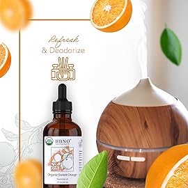 HBNO Organic Orange Essential Oil - Huge 4 oz (120ml) Value Size - USDA Certified Organic Orange Essential Oil, Cold Pressed for Aromatherapy, Soap Making, DIY, Diffuser