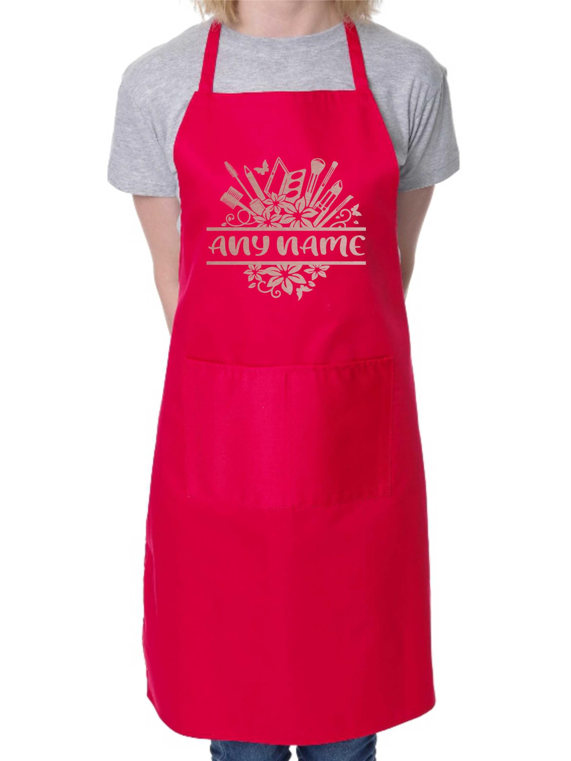 Print4U Personalised Apron Beauty Make Up Salon Your Name Here Cooking Birthday Red