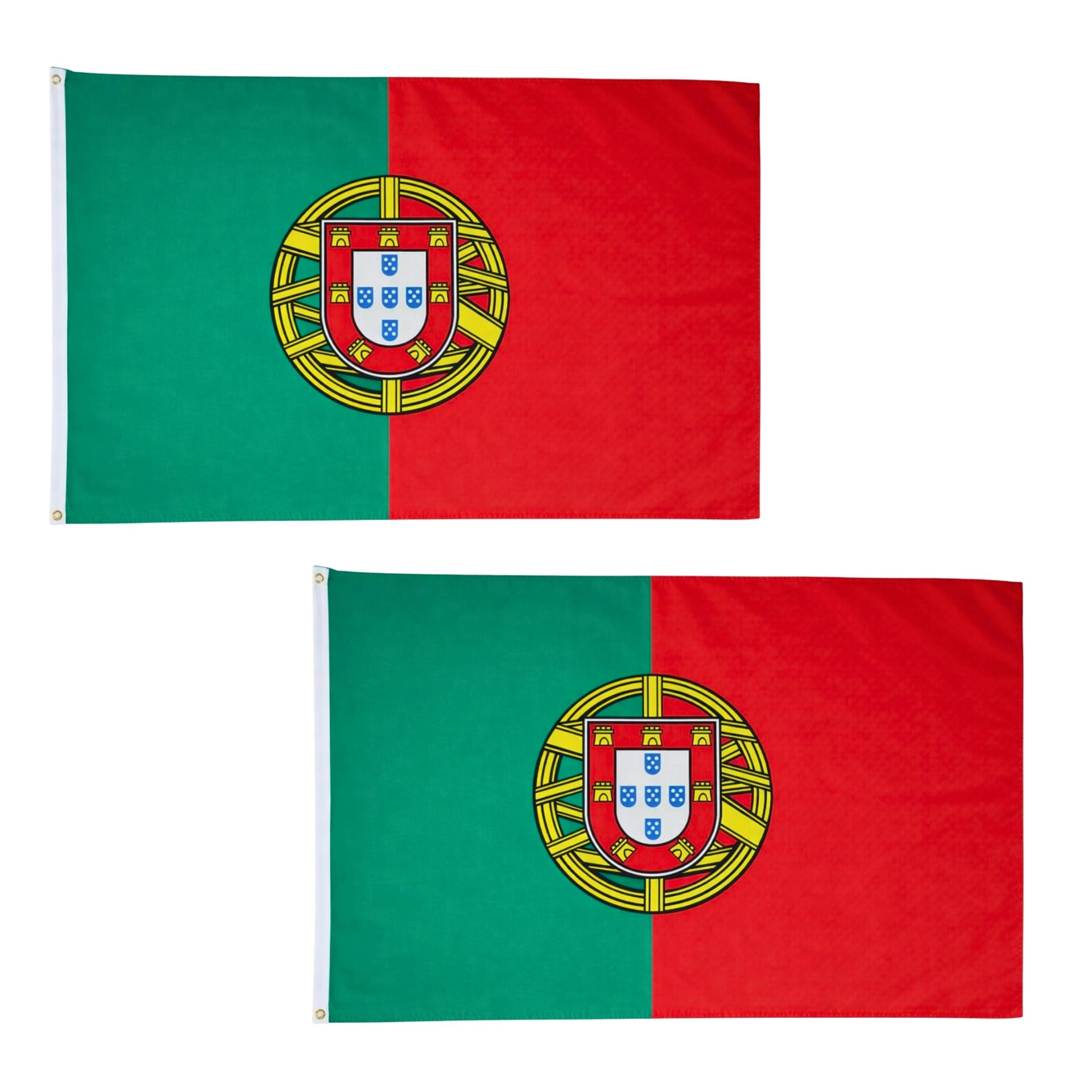 2 Pcs Portugal Flag 5ft x 3ft with Brass Eyelets Polyester Portuguese Flag Banner for Football Matches, Fan Parties, Home & Garden Display โ image 1