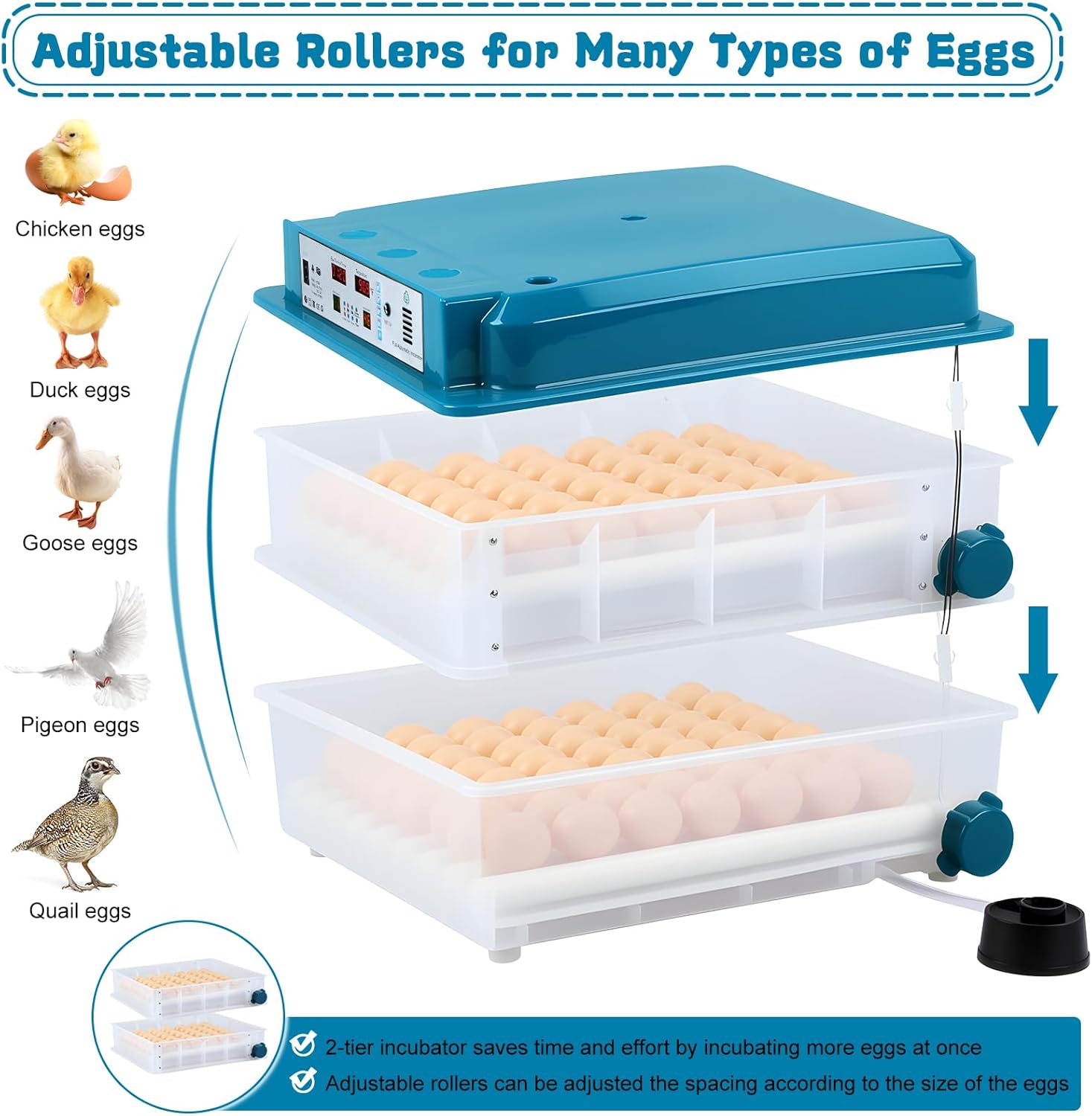 120 Eggs Smart Incubation Machine with Automatic Egg Turning&Temperature Control, Poultry Hatcher with 120-Egg Capacity&Humidity Regulation (Blue, Universal)