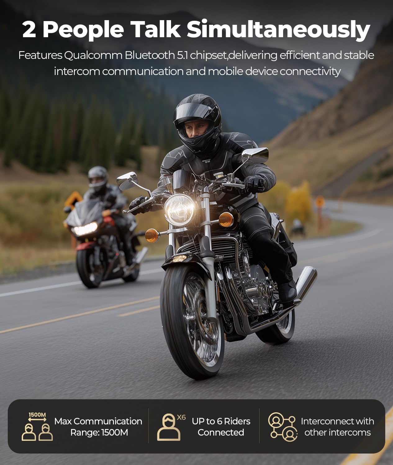 JESIMAIK Cuffie Bluetooth per moto, citofono a 2 vie per casco, sistema di comunicazione CVC8.0, cancellazione del rumore, con 2 microfoni e altoparlante da 40 mm, condivisione musica, impermeabile