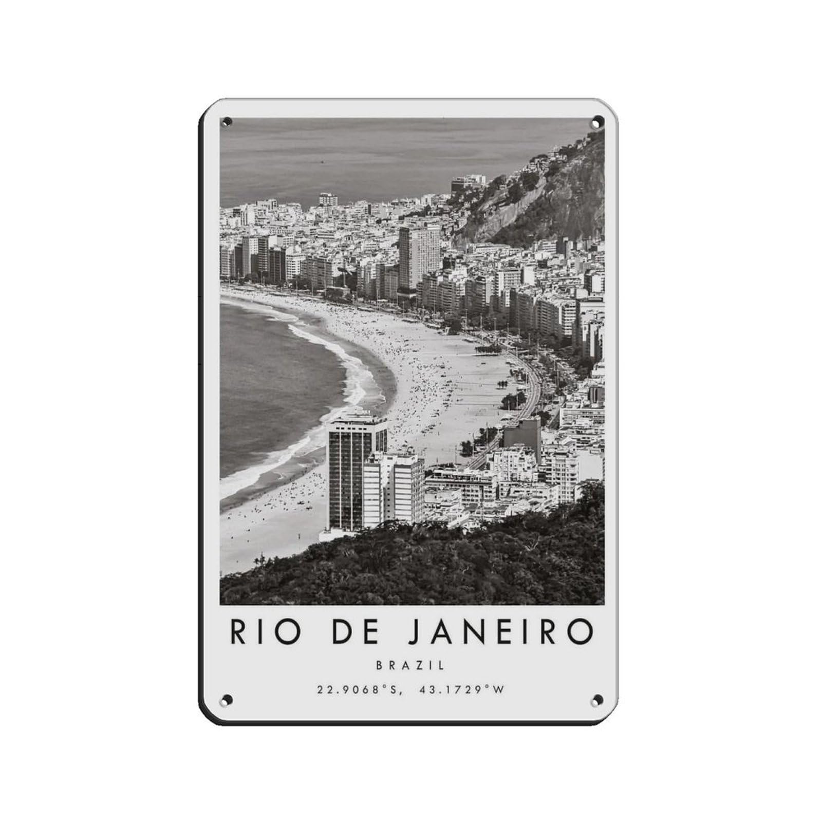 Rio De Janeiro Travel, Black And White Travel (2) Tin Sign Vintage Metal Pub Club Cafe Bar Home Wall Art Decoration Poster Retro 8x12inch(20x30cm)