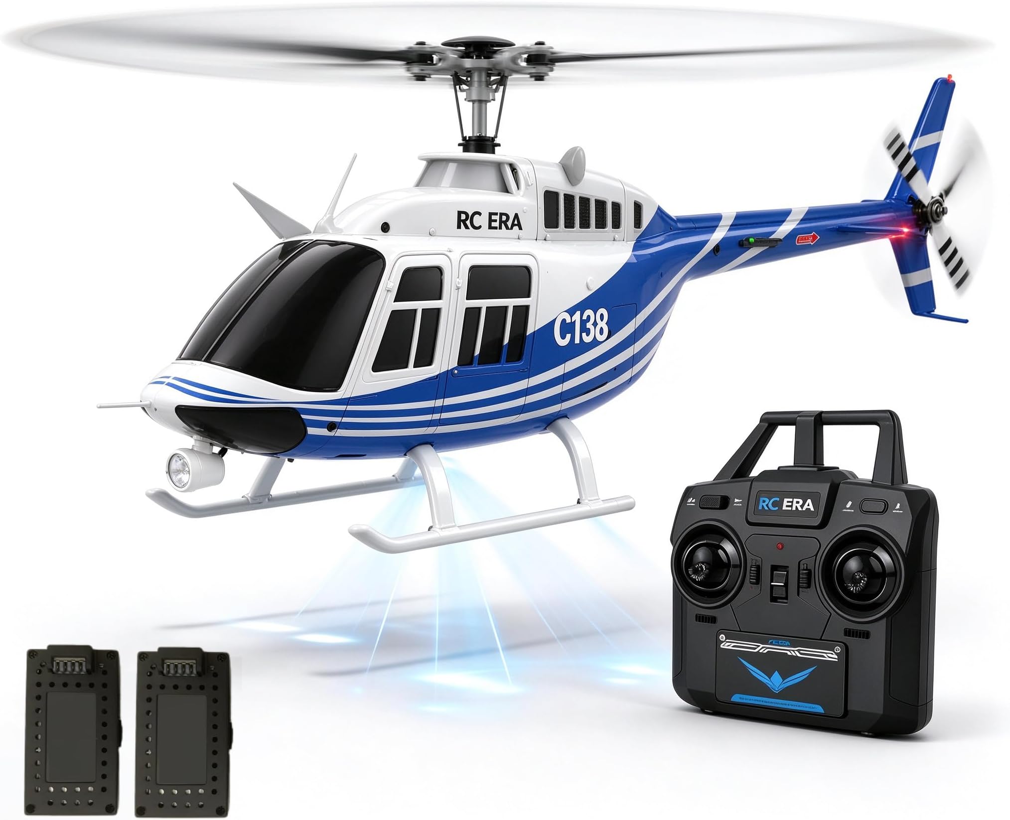 C138 206 Remote Controlled Helicopter Aircraft Plane RC Heli Aileronless 1/33 Scale 6CH 6-Axis Gyroscope Optical Flow Positioning & Barometric Altitude Hold 2Battery for Adults Experts (Blue ๏ผ