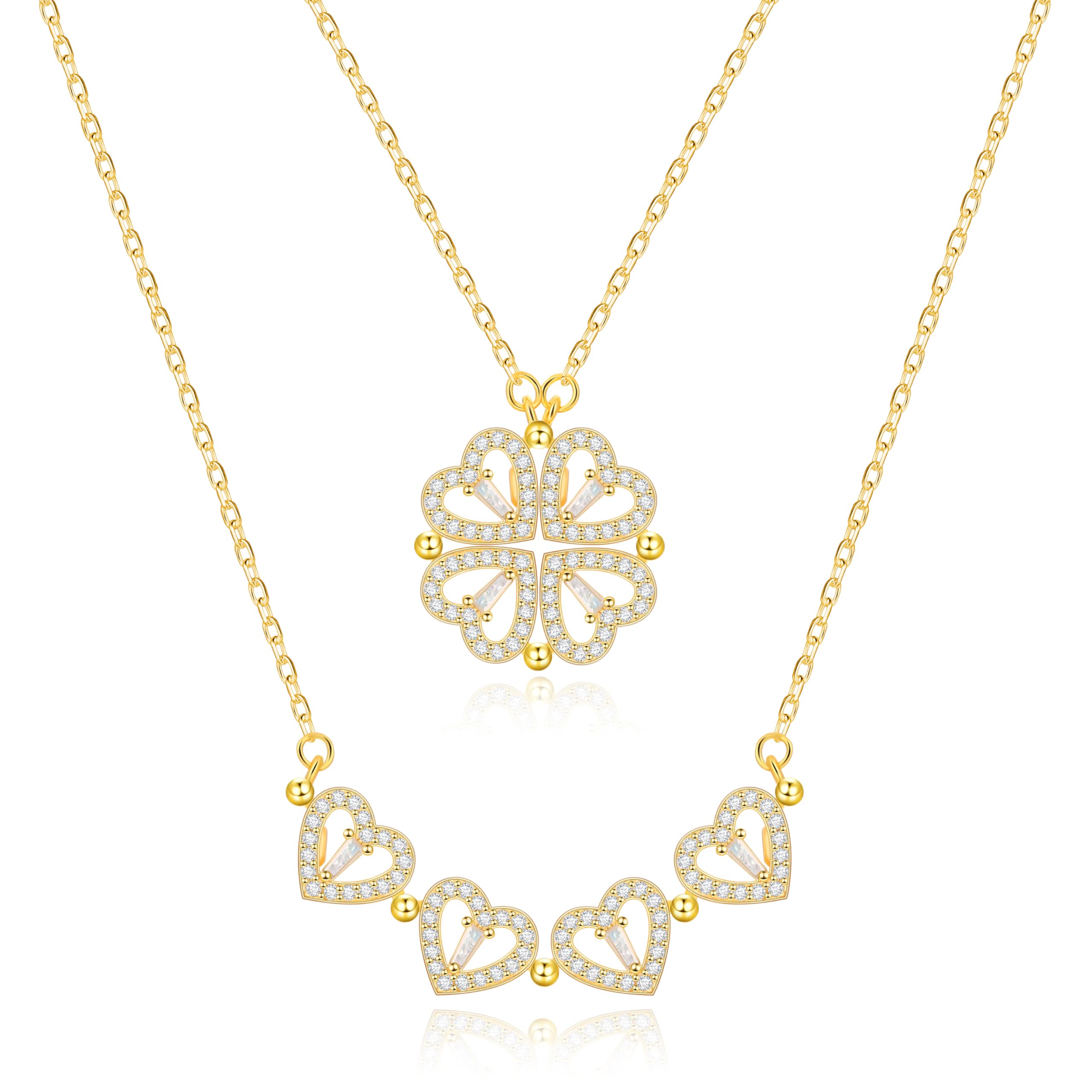 TomovelyWomen's 925 sterling silver heart-shaped clover convertible pendant necklace crystal jewelry girl jewelry gift