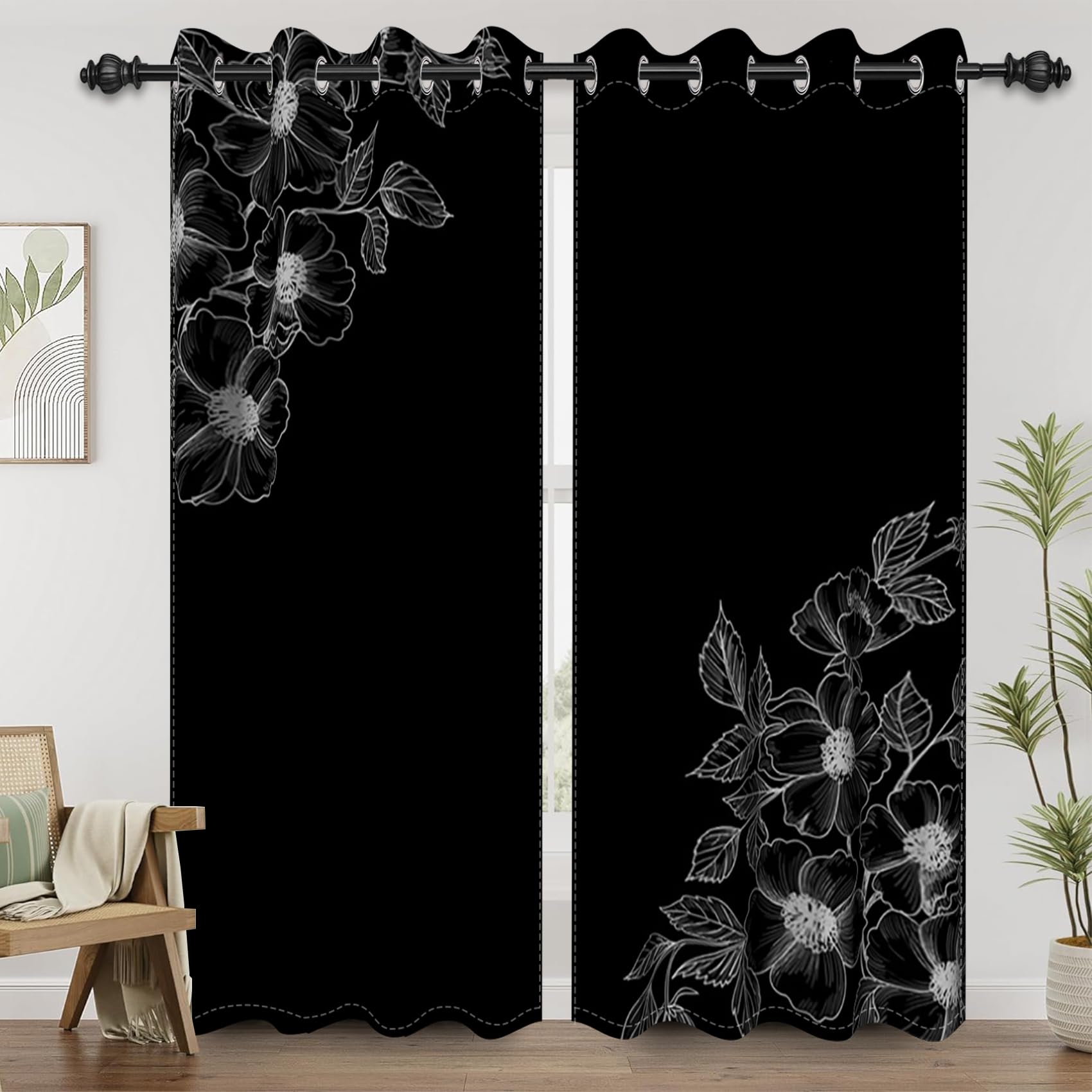 Rideaux occultants à isolation thermique noirs et blancs 106 x 160 cm