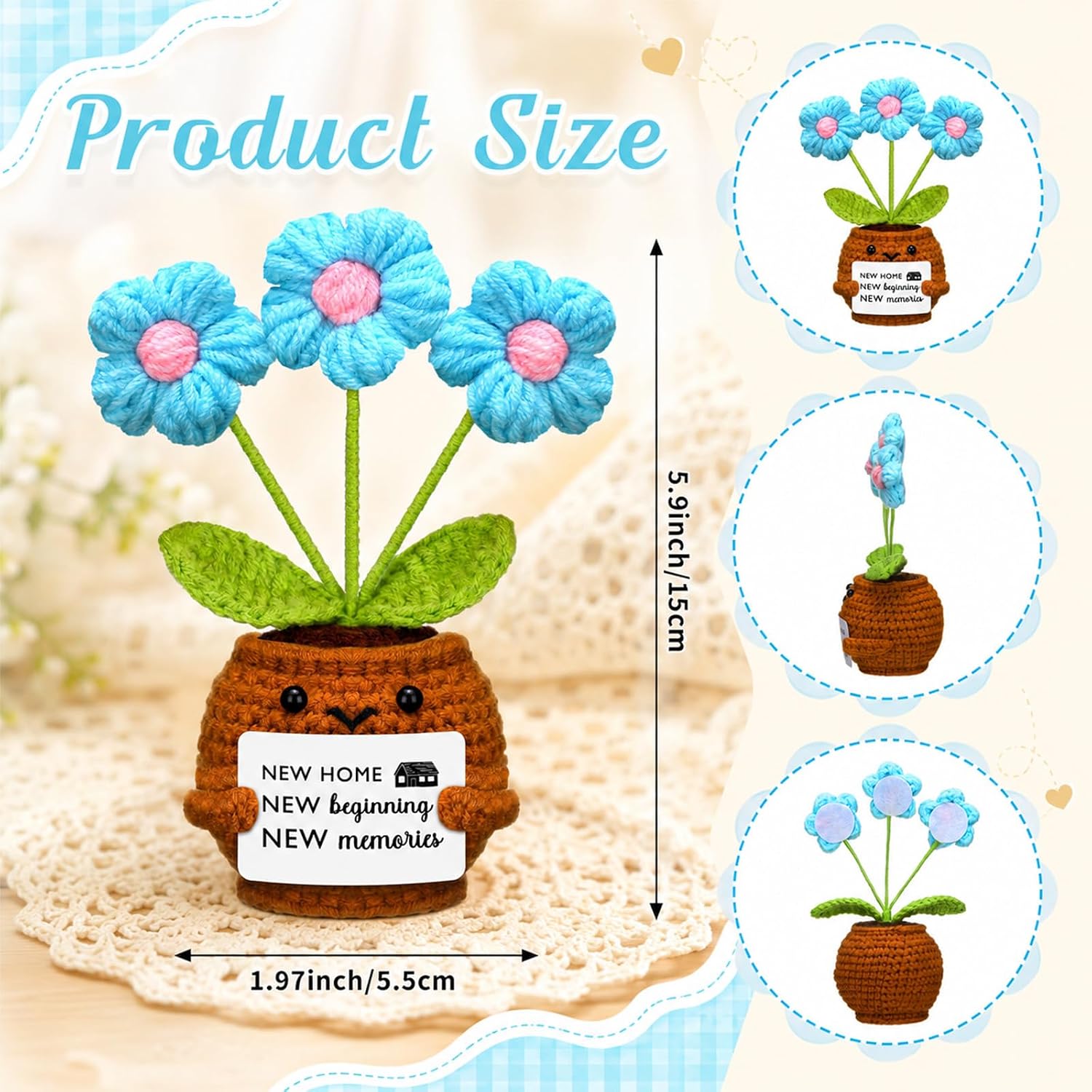 Yinder House Warming Gifts New Home Crochet Doll, New Beginning, Blue image 3