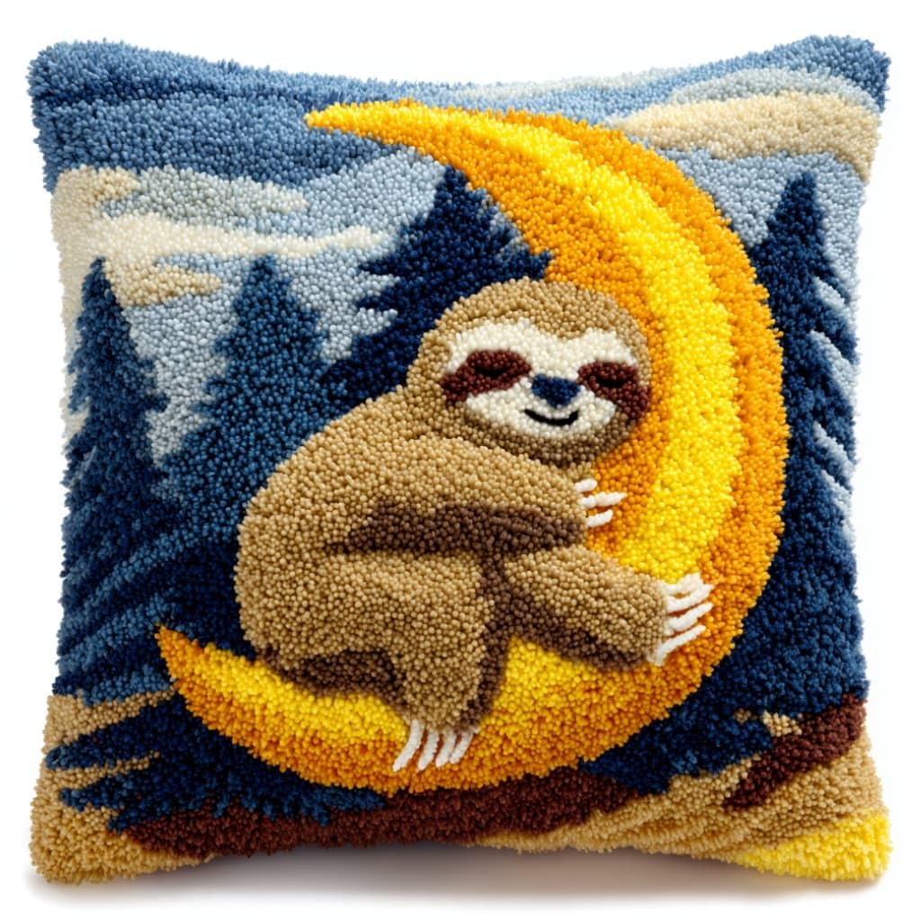 kitphoenix Latch Hook Kit Pillow Case Sloth and Moon 43Cmx43Cm