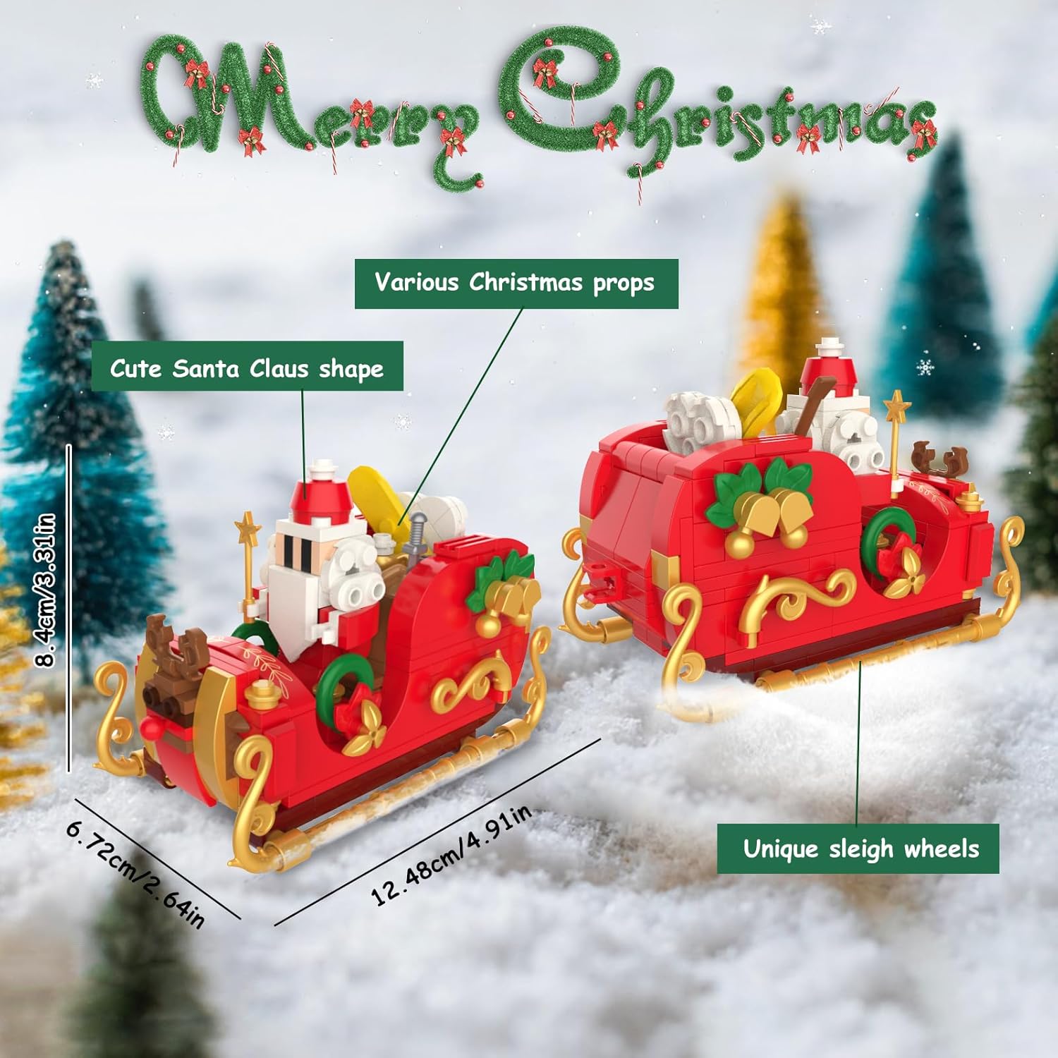 تفصيلي view of the Santa's sleigh car with dimensions