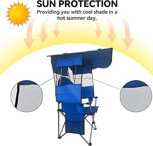 Miniatura 3 de PLKO Sillas de camping con toldo, silla de césped portátil cuádruple para adultos, silla reclinable plegable con portavasos para eventos al aire