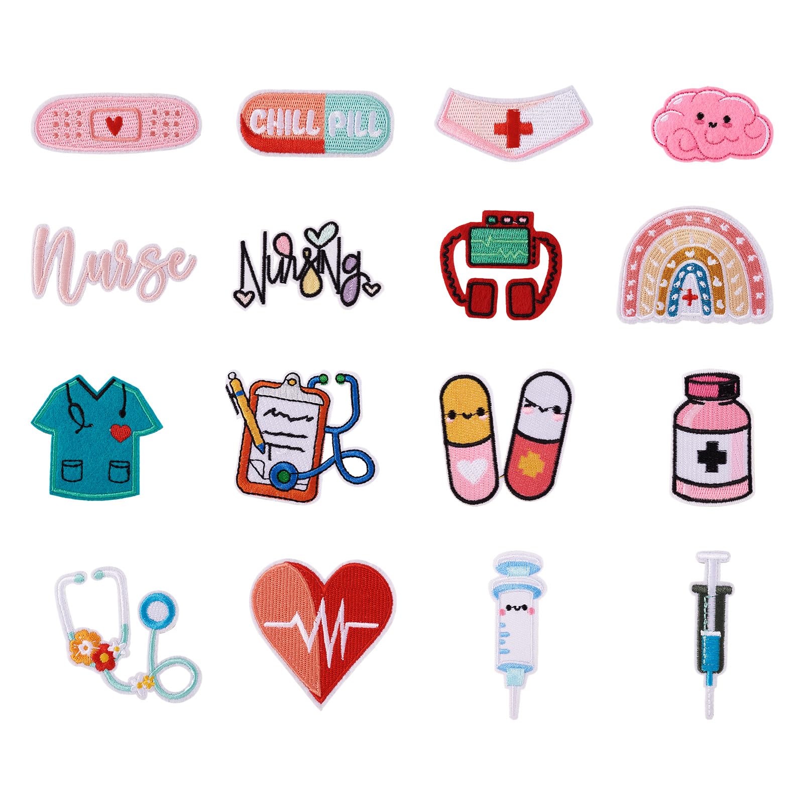 Bestewelry 16pcs Nurses Day Iron on Patches Sew on Patches Embroidery Cloth Patches Applique for Sewing Jacket Jeans Clothes Backpack Repair — image 1
