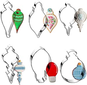 Christmas Ornament Cookie Cutter Set -6 Pieces In Assorted Designs - Stainless Steel