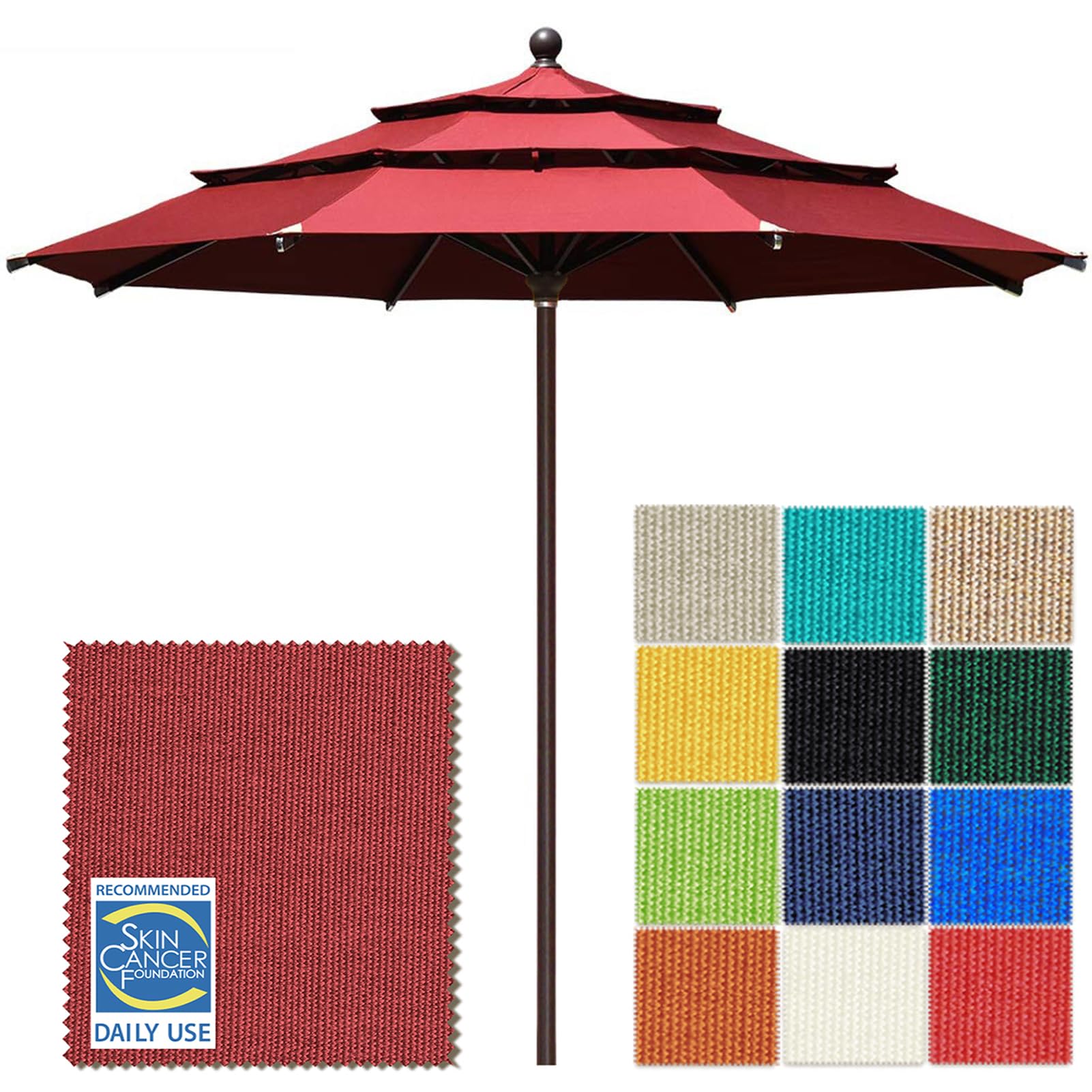 Photo 1 of EliteShade USA 10-Year-Non-Fading 11ft 3-Tier Market Patio Umbrella, Commercial Grade Outdoor Table Umbrella with Cylinder Push-Up, Windproof & UPF 50+ UV Protection, Heavy Duty Ventilation for Garden, Deck, Pool, Backyard, Beach & Bistro, Burgundy
