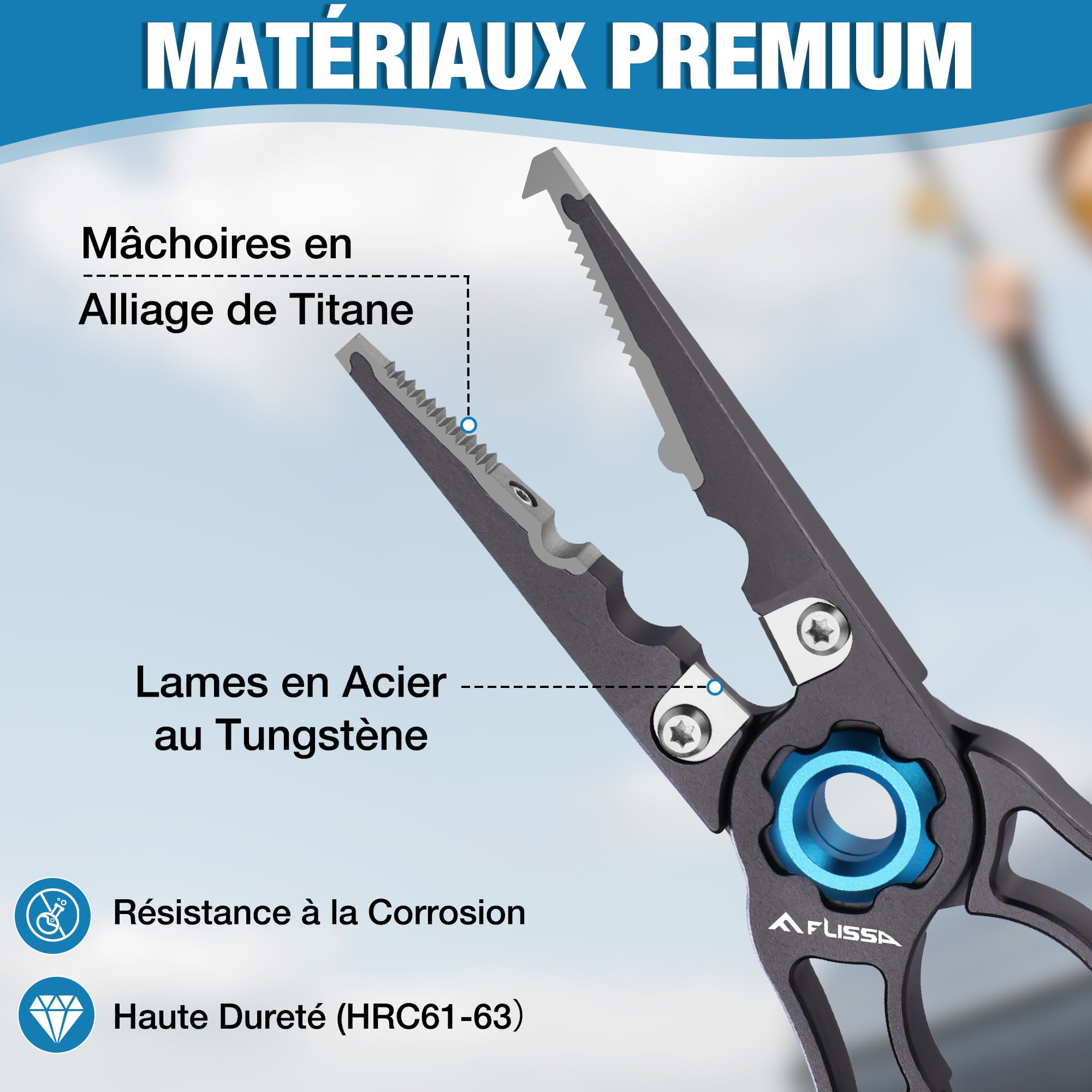 FLISSA Pince de Pêche Légère en Alliage d’Aluminium | Pince de Pêche Multifonction avec Coupe-Fil, Ouvre-Anneaux, Cordon et Étui, Idéale pour la Pêche en Mer et en Eau Douce