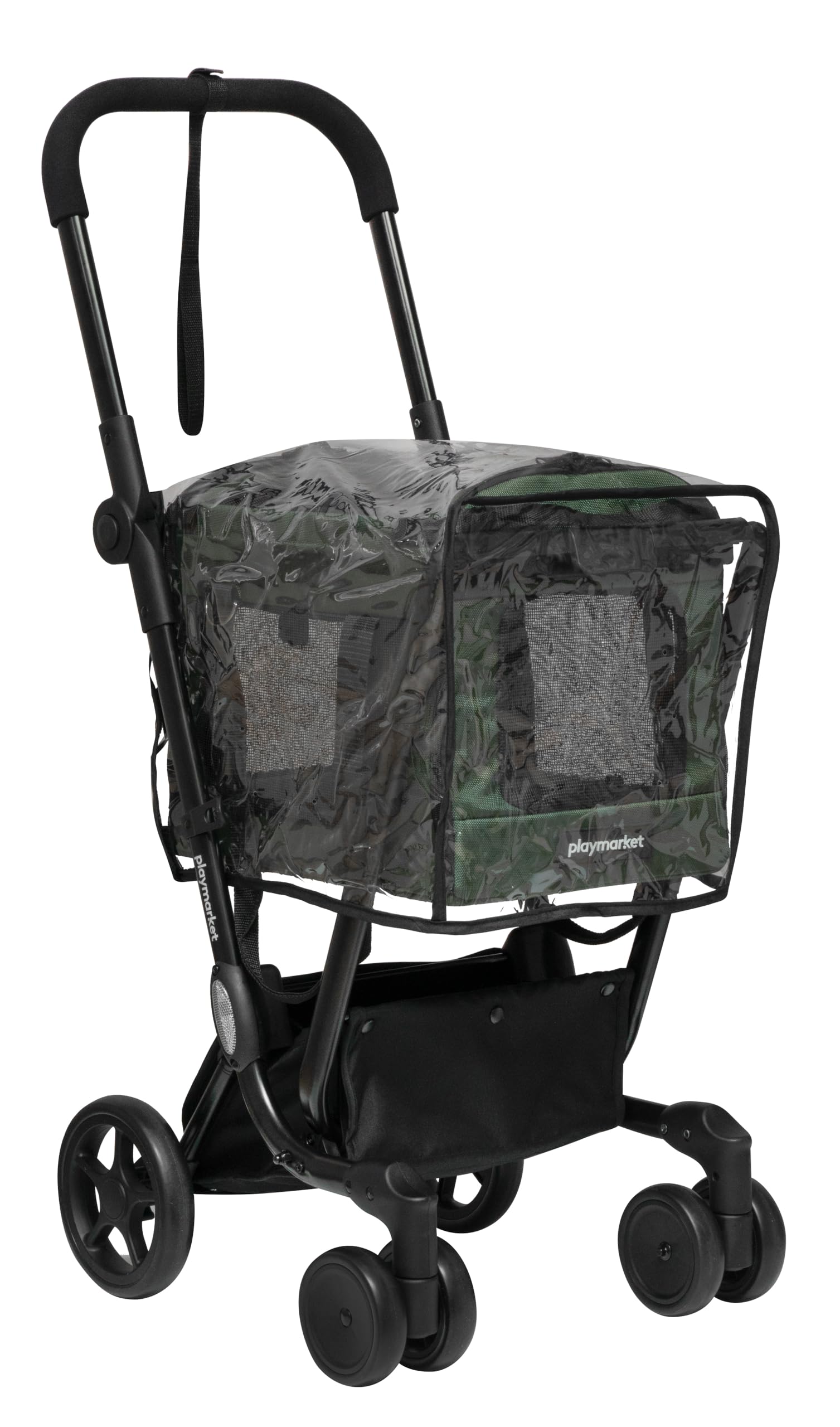 PLAYMARKET Easy go PETS Carrito para Perros 2 en 1, Bolsa de Transporte Plegable con Ventanas de Malla y Aperturas de Ventilación, Hasta 30 kg (mascota max. 6 Kg) - Color Olive (Oliva)