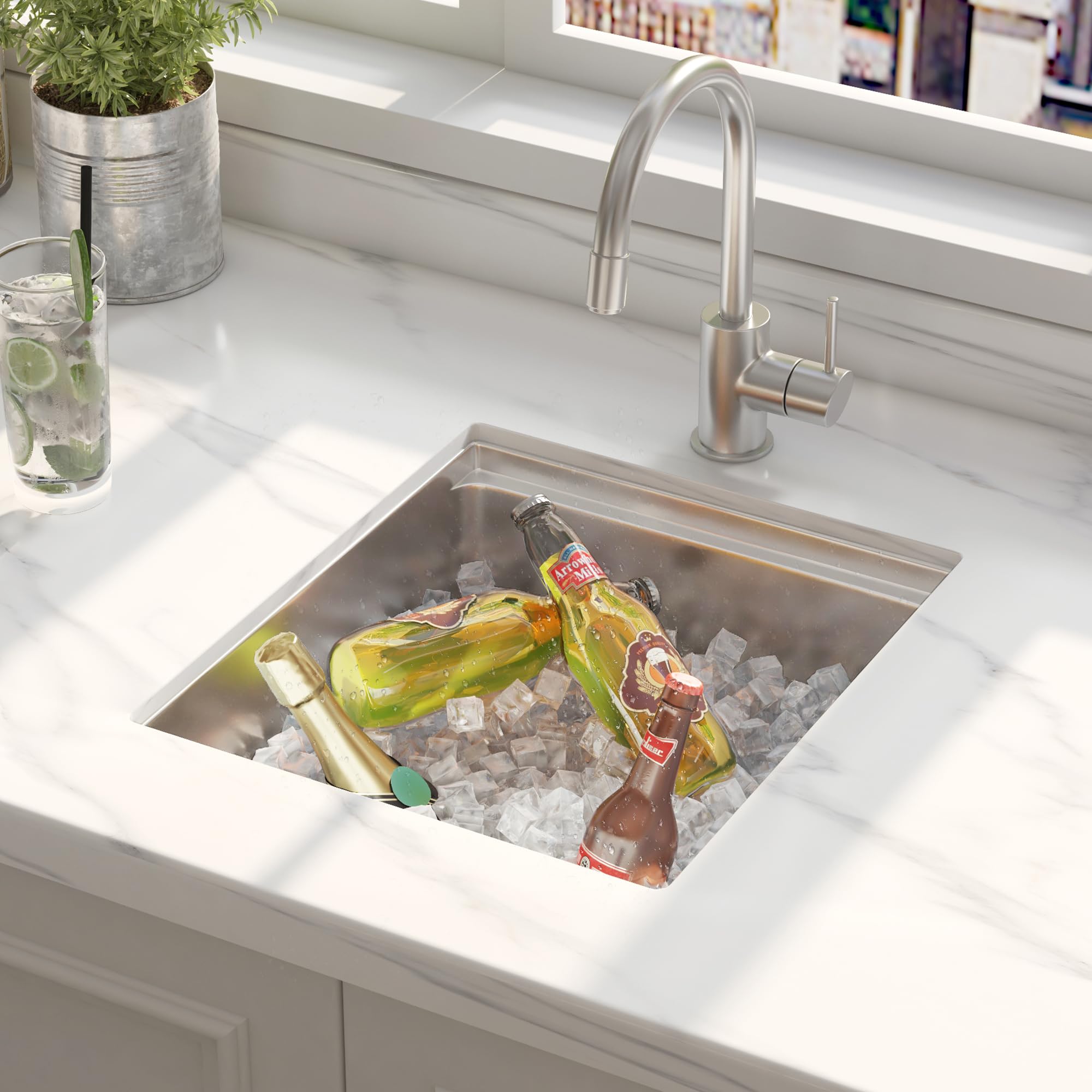 Hausinluck 13 x 15 Inch Workstation Undermount Bar Sink, Stainless