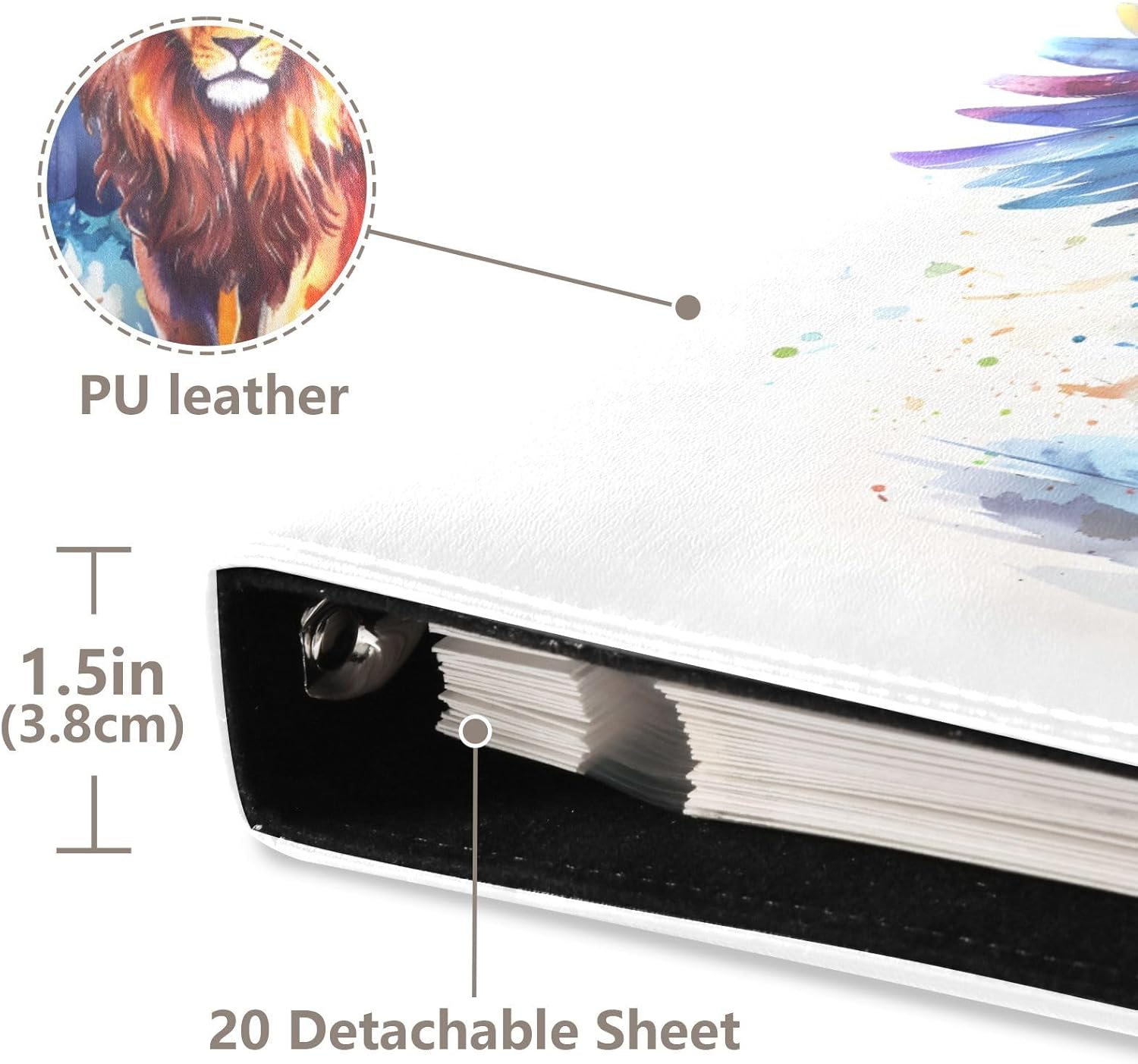 JIPONI Lion&color Wing Large Photo Album, DIY Leather Cover Scrapbook Albums for 4x6 5x7 6x8 Pictures, Self Adhesive Memory Book for Wedding, Baby, Family