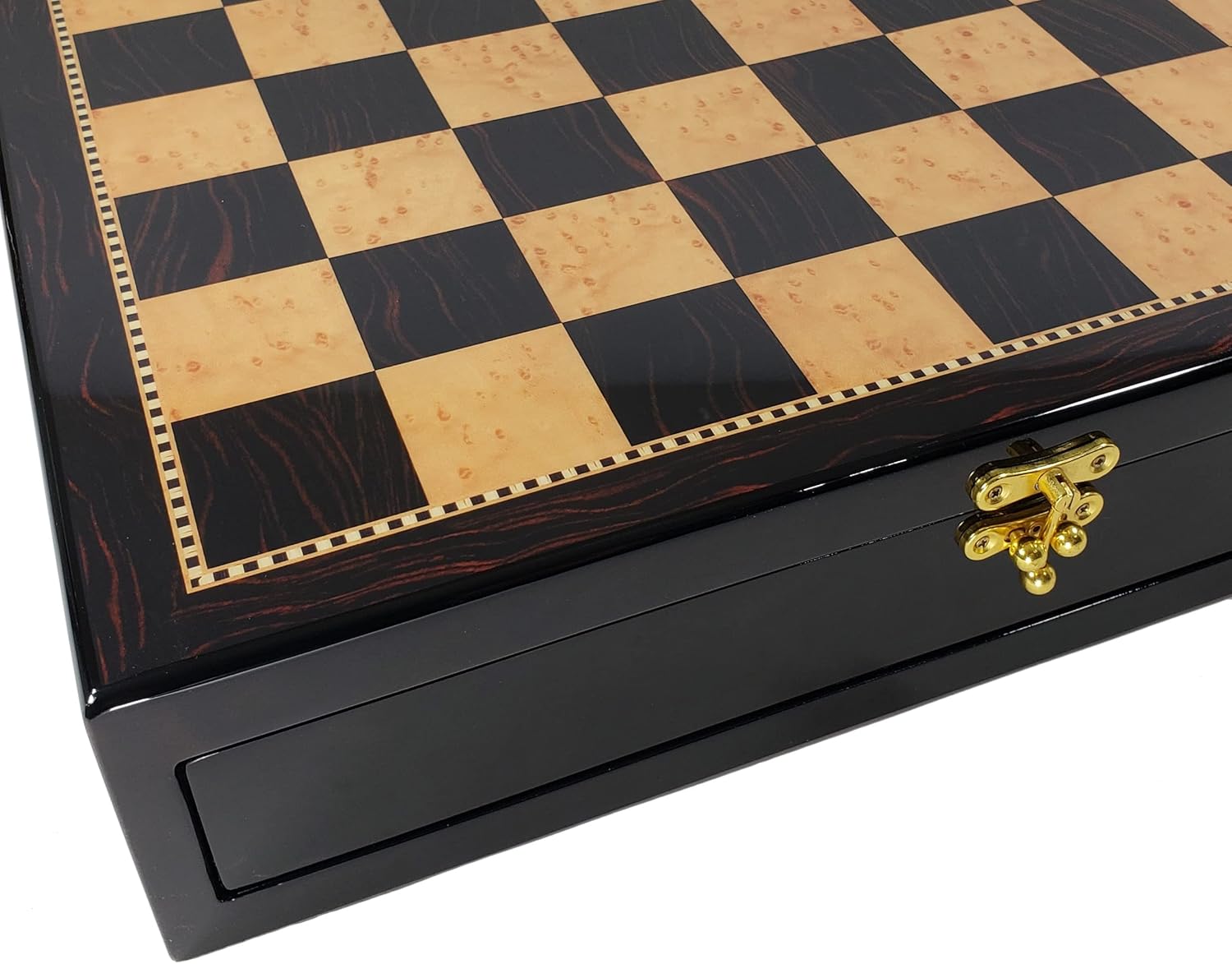 HPL 20 inch High Gloss Chess Storage Board Dark Walnut and Birdseye Maple Color