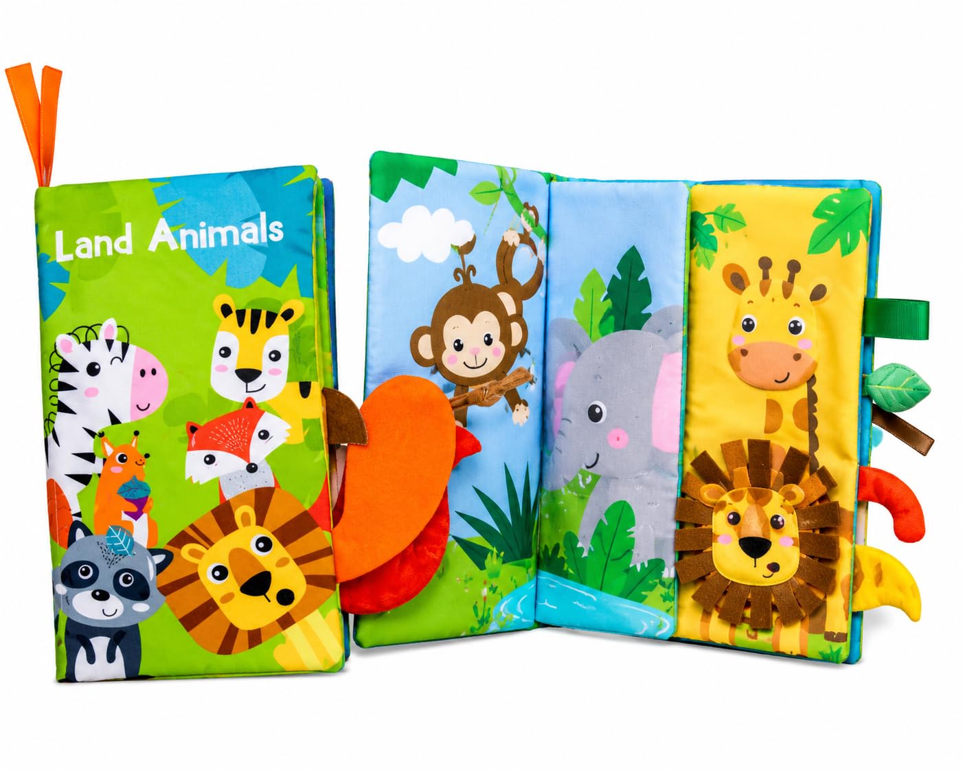 Happy Toys Libro Sensorial para Bebés de Tela, Libro de Texturas para Bebé con Animales de la Selva, Juguete Didáctico Montessori para Estimulación Temprana, Interactivo de Tela
