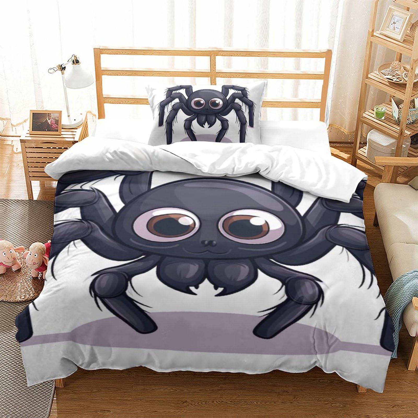 Housse de couette araignée 3D microfibre super douce et respirante pour lit une place