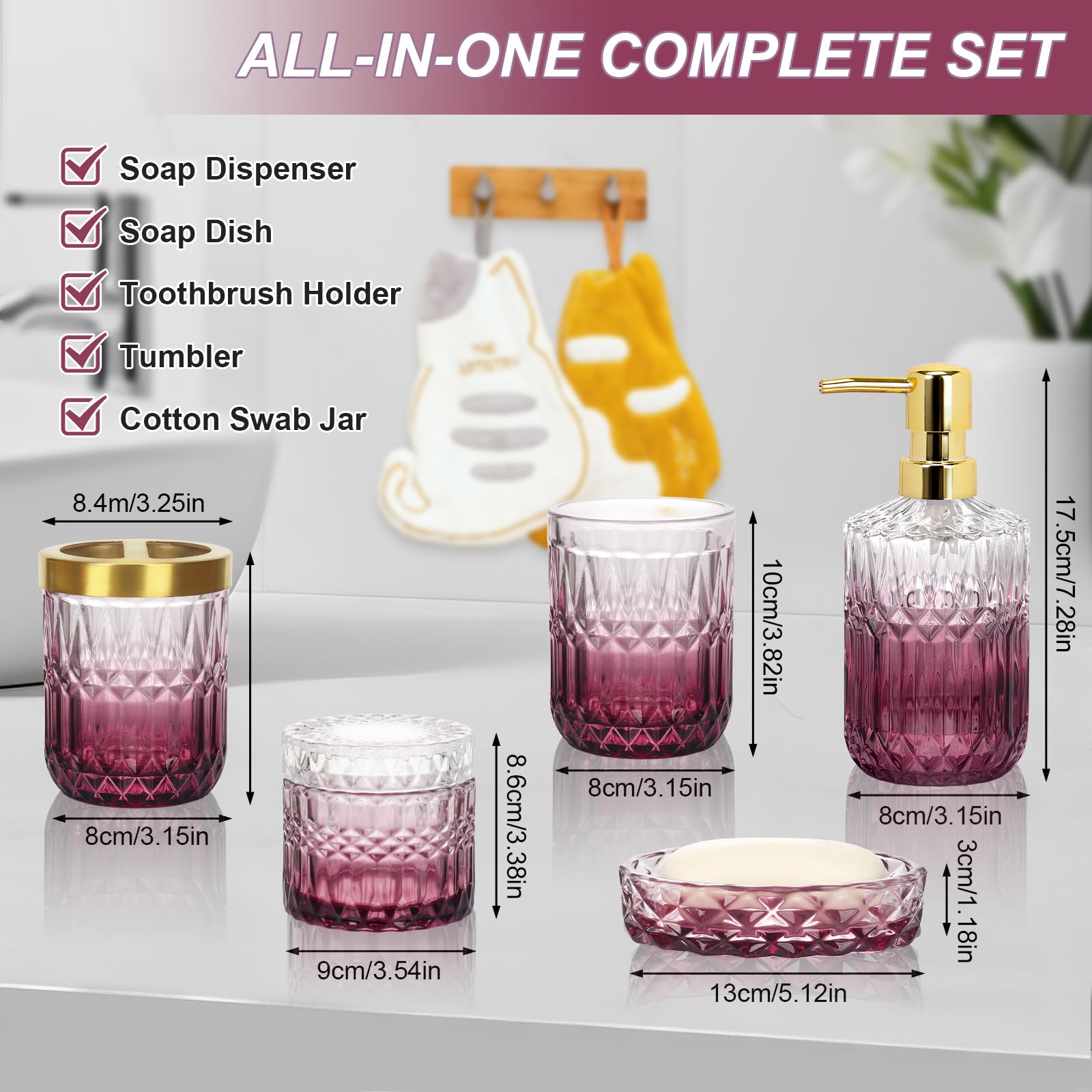 Juego de accesorios de baño de cristal de lujo de 5 piezas