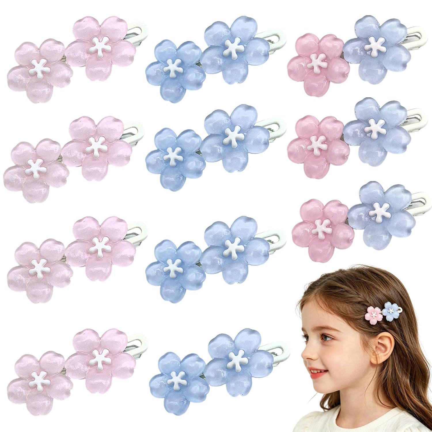 12 Pcs Jelly Cherry Blossom Hair Clips Set Creaseless Hair Clip Cherry Blossoms Alligator Clips Cute Hair Barrettes Pink Floral Hairgrips for Women Hair Accessories Headwear Styling Tools