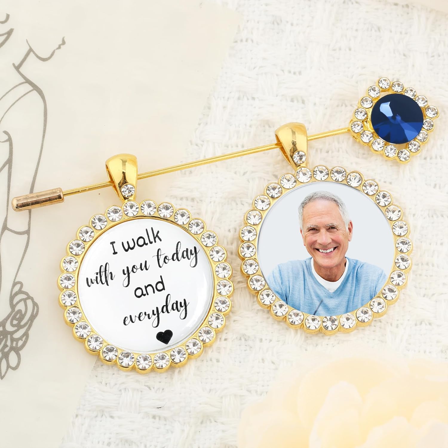 Bouquet Charms for Wedding Memory - Something Blue Gift For Bride, Wedding Bouquet Photo Charms Silver, Something Blue Before I Do Bridal Gift DIY Photo Pin Making Kit Bride Daughter Flowers - Image 6