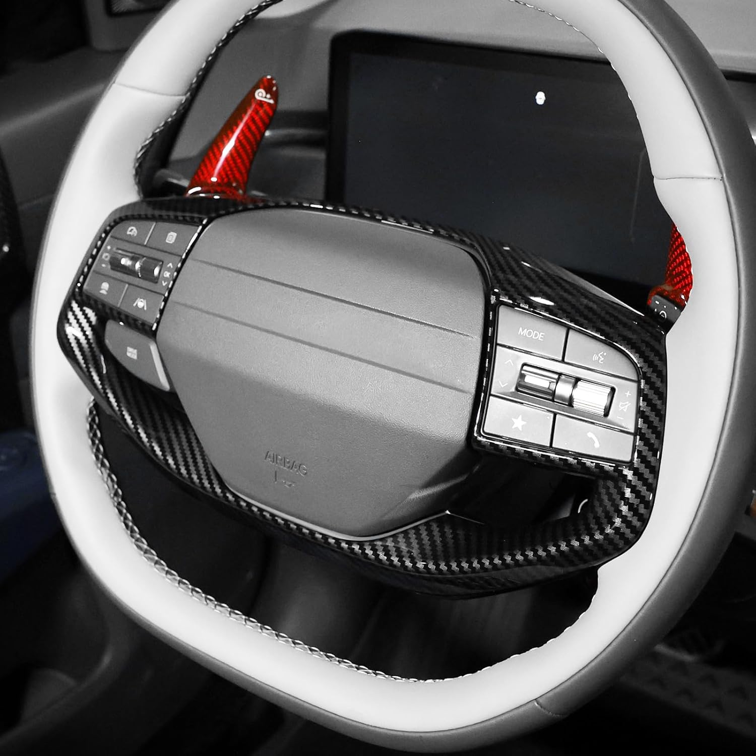 ABS Car Steering Wheel Frame Cover Steering Wheel Button Panel Frame Molding Trim Compatible with Kia K4 2025,Kia EV6 2025,Kia Sportage 2026,Kia EV3,Kia EV4 Accessories (Carbon Fiber Style)