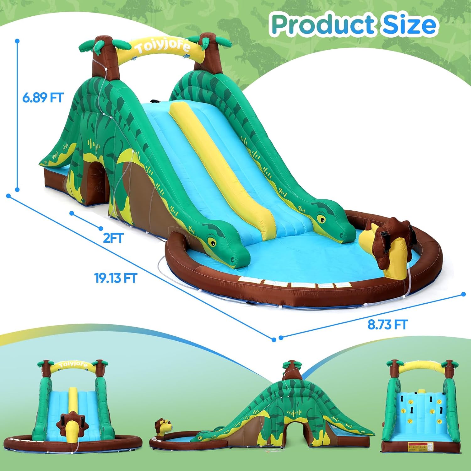 Dinosaur Bounce House Water Slide, Bouncy House Castle with Splash Water Pool 480W Blower with GFCI Dinasour Water Bouncing House with Dual Slide Indoor/Outdoor Backyard Play for Kids 3-10