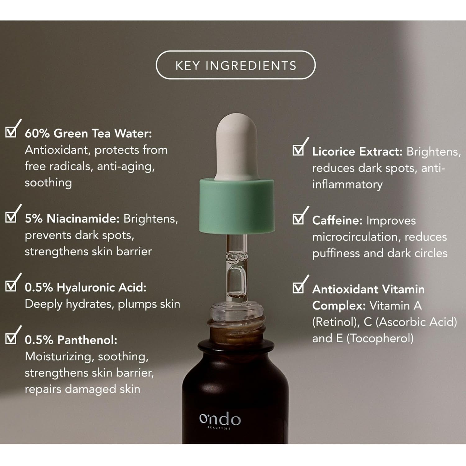 Ondo Beauty 36.5 Niacinamide & Green Tea Eye Serum – Brightening & Calming Eye Treatment, Targets Aging, Dark Circles, Dryness | Korean Vegan Skincare | 0.52 fl.oz.