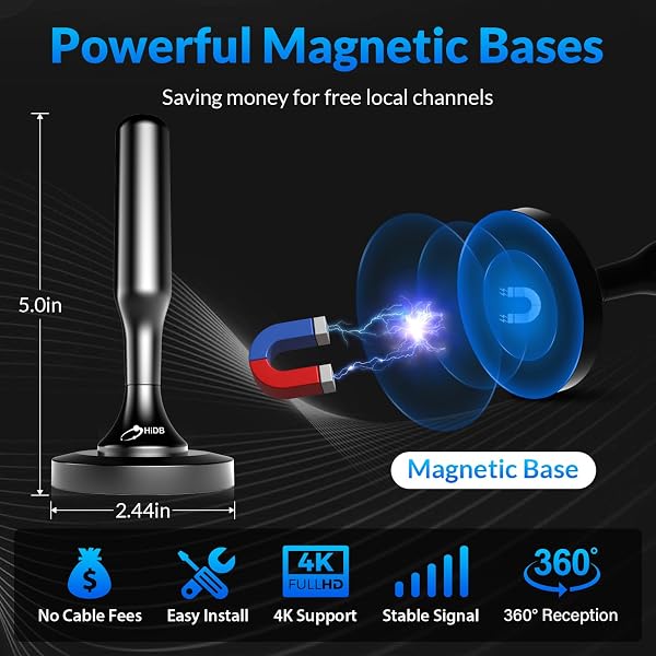 TV Antenna Indoor, TV Antenna for Smart TV Indoor, Digital Indoor TV Antenna for Local Channels with Strong Magnetic Base, Easy Installation, Long Range Reception 4K 1080P TV Antenna (Black) - 4
