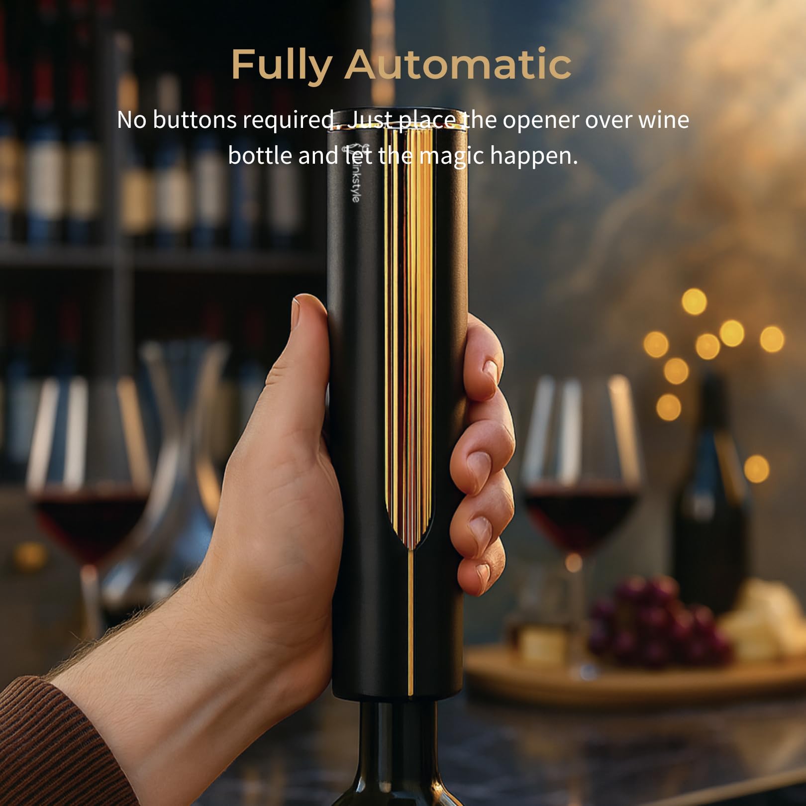 VINOWAKE Openero - Abrevino eléctrico de LINKSTYLE - Batería recargable con base de carga, cortador de lámina de acero de precisión, acabado mate lujoso 3