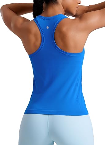 CRZ YOGA Seamless Racerback Tank Tops for Women - Gym Workout Athletic Running Sleeveless Shirts Breathable Scoop Neck